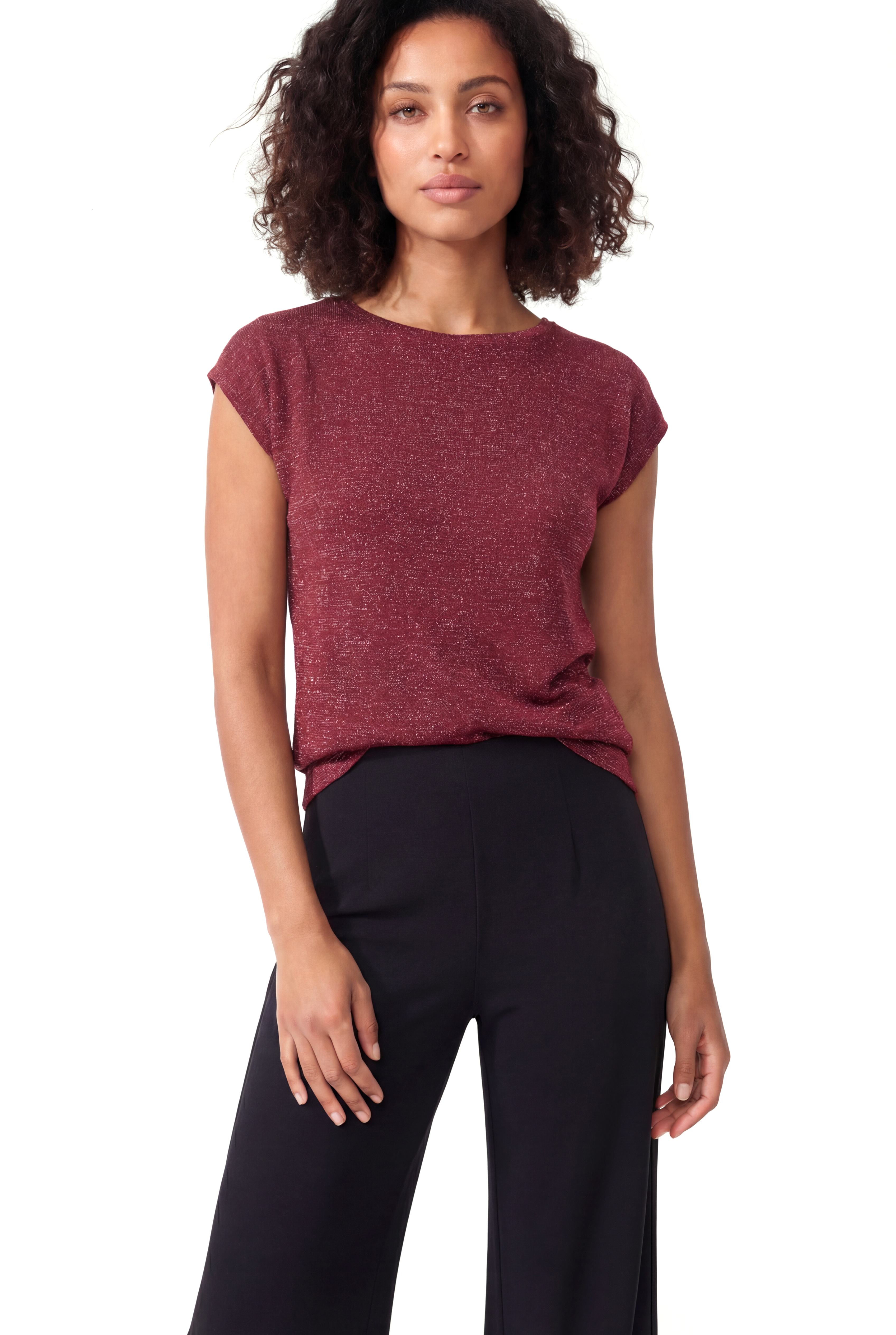 Kırmızı Bisiklet Yaka Simli Kısa Kollu Kadın T-Shirt SKY GLITTER S/S TOP - T-Shirt - Westmark London EU(TR) Store Organik Pamuklu Sürdürülebilir Moda