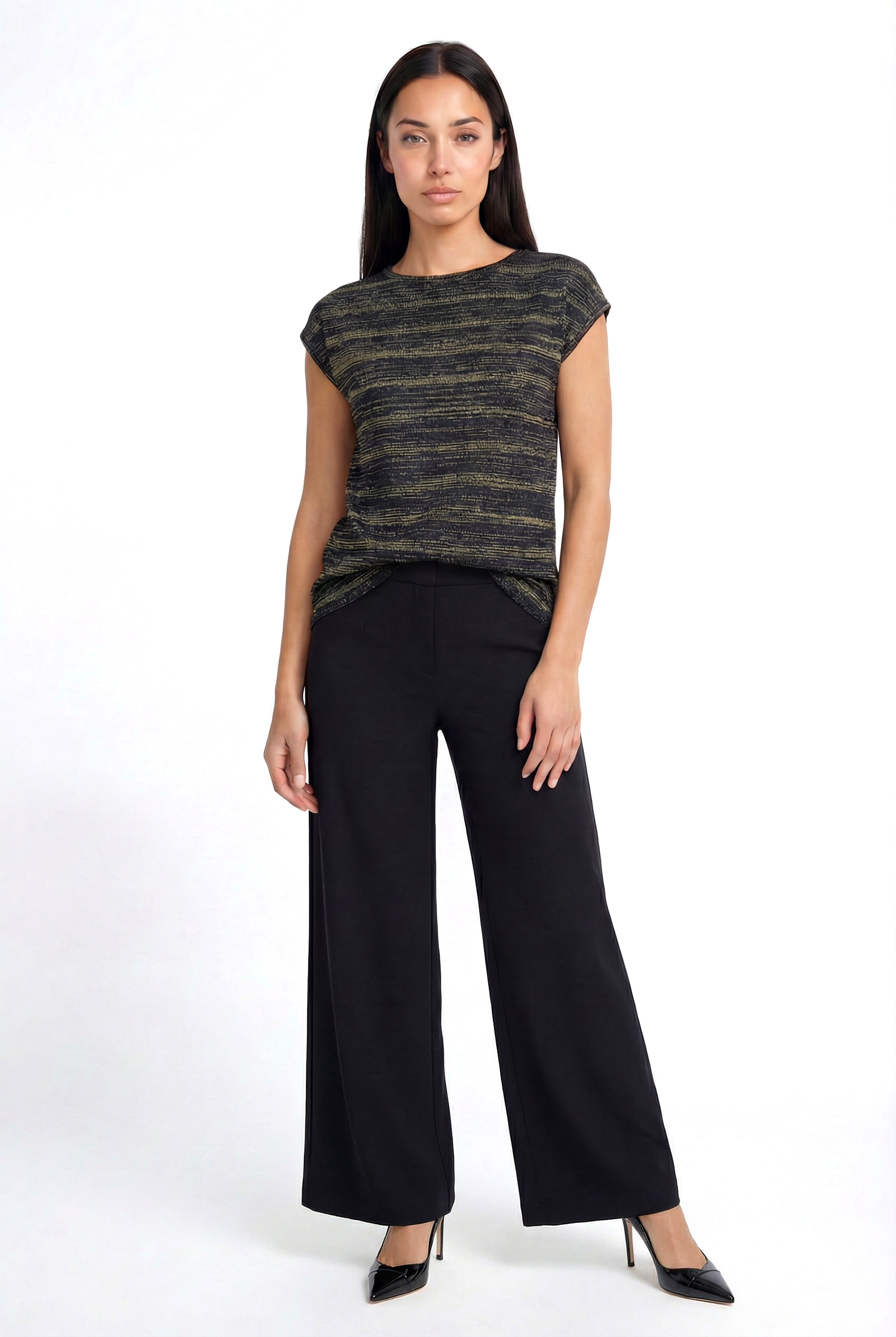 Siyah Altın Çizgili Bisiklet Yaka Simli Kısa Kollu Kadın T-Shirt SKY GLITTER S/S TOP - T-Shirt - Westmark London EU(TR) Store Organik Pamuklu Sürdürülebilir Moda