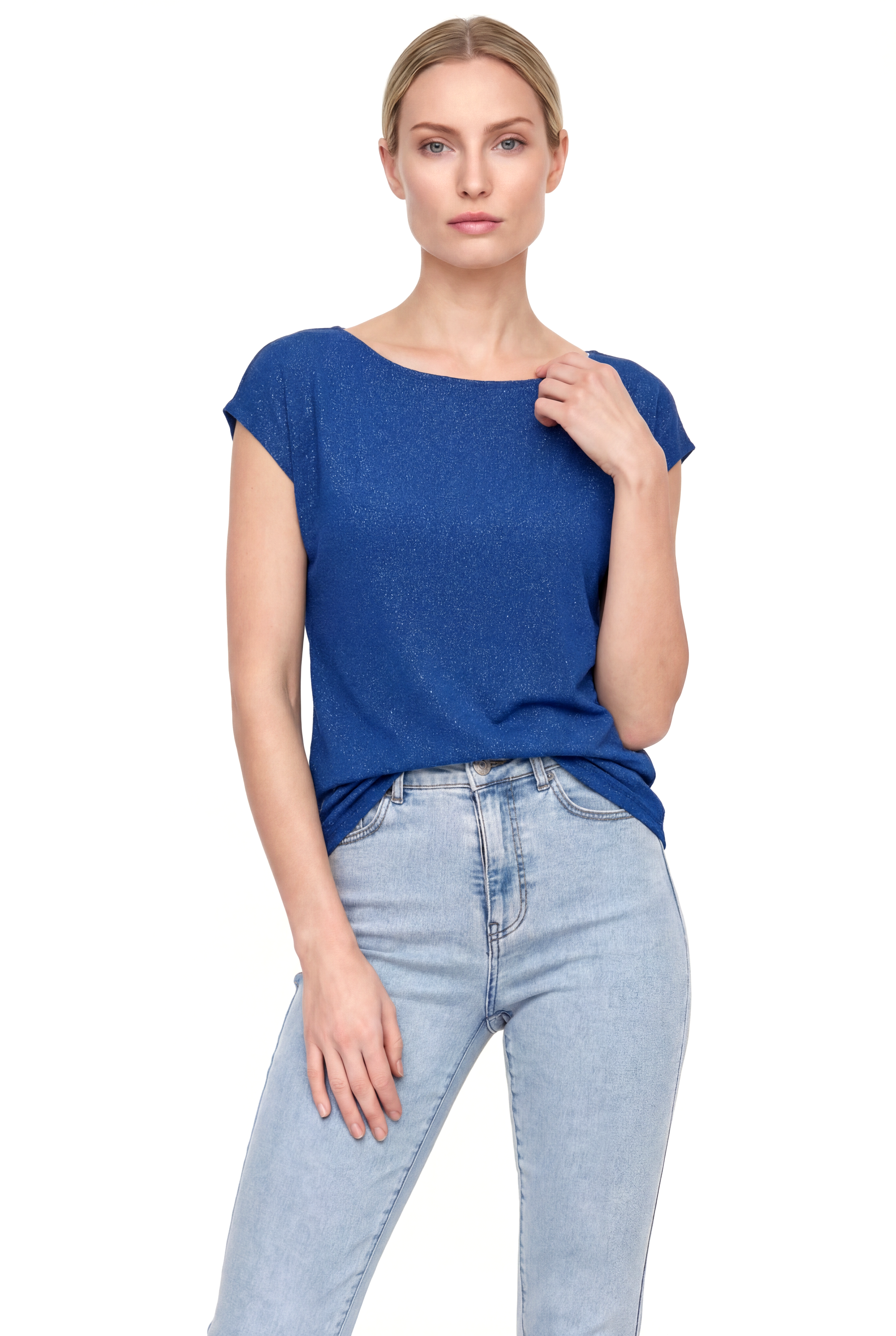 Koyu Mavi Bisiklet Yaka Simli Kısa Kollu Kadın T-Shirt SKY GLITTER S/S TOP - T-Shirt - Westmark London EU(TR) Store Organik Pamuklu Sürdürülebilir Moda