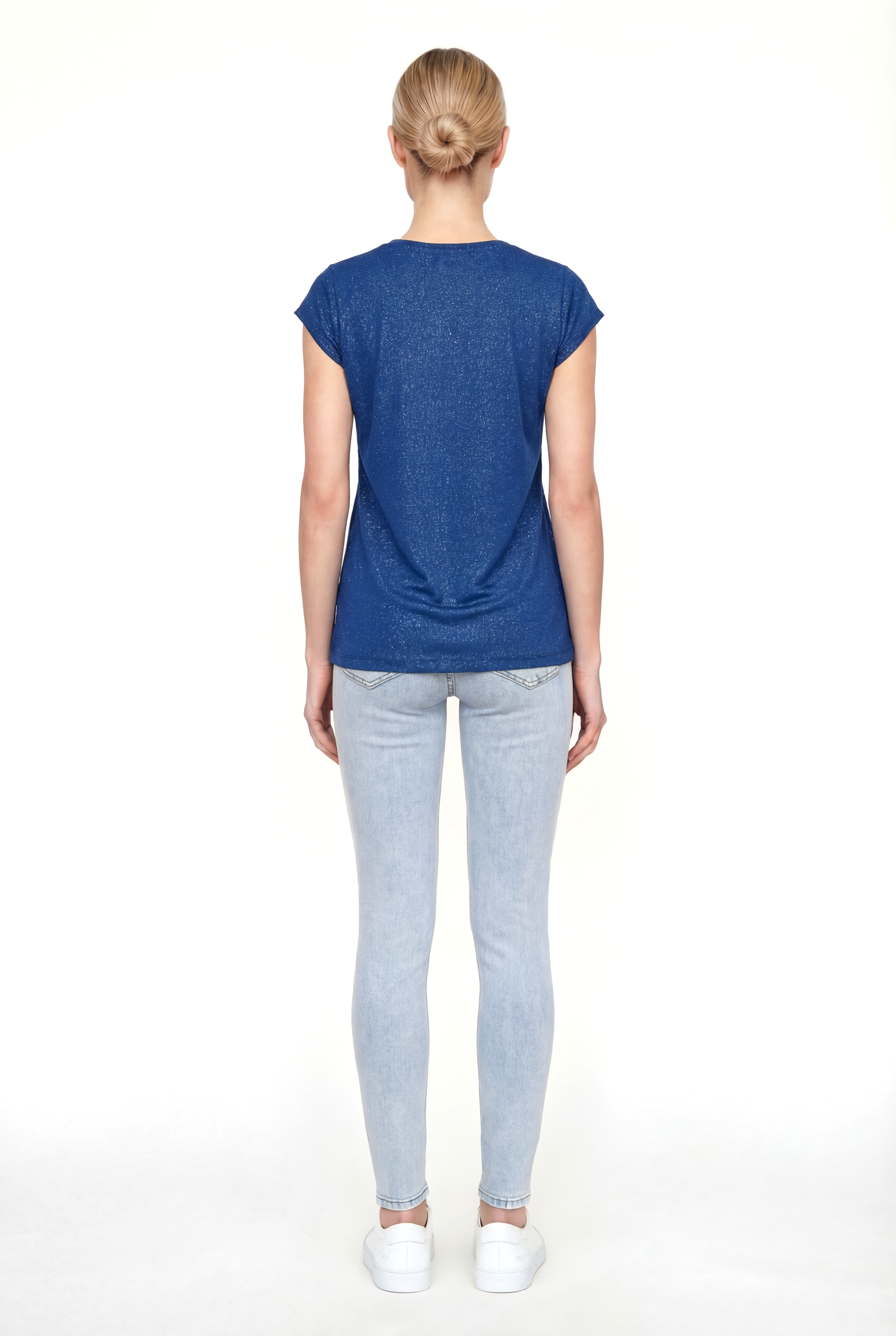 Koyu Mavi Bisiklet Yaka Simli Kısa Kollu Kadın T-Shirt SKY GLITTER S/S TOP - T-Shirt - Westmark London EU(TR) Store Organik Pamuklu Sürdürülebilir Moda