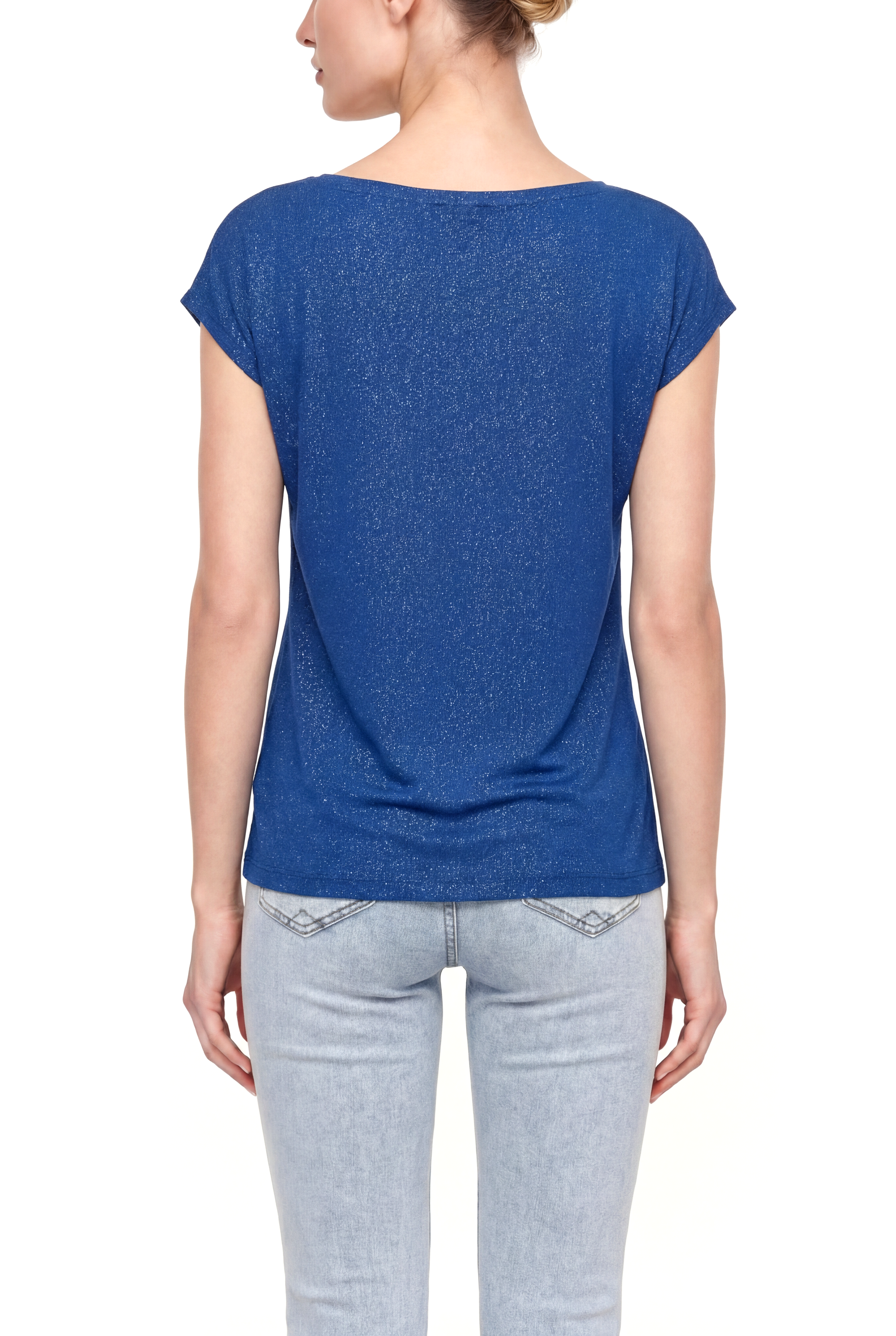 Koyu Mavi Bisiklet Yaka Simli Kısa Kollu Kadın T-Shirt SKY GLITTER S/S TOP - T-Shirt - Westmark London EU(TR) Store Organik Pamuklu Sürdürülebilir Moda