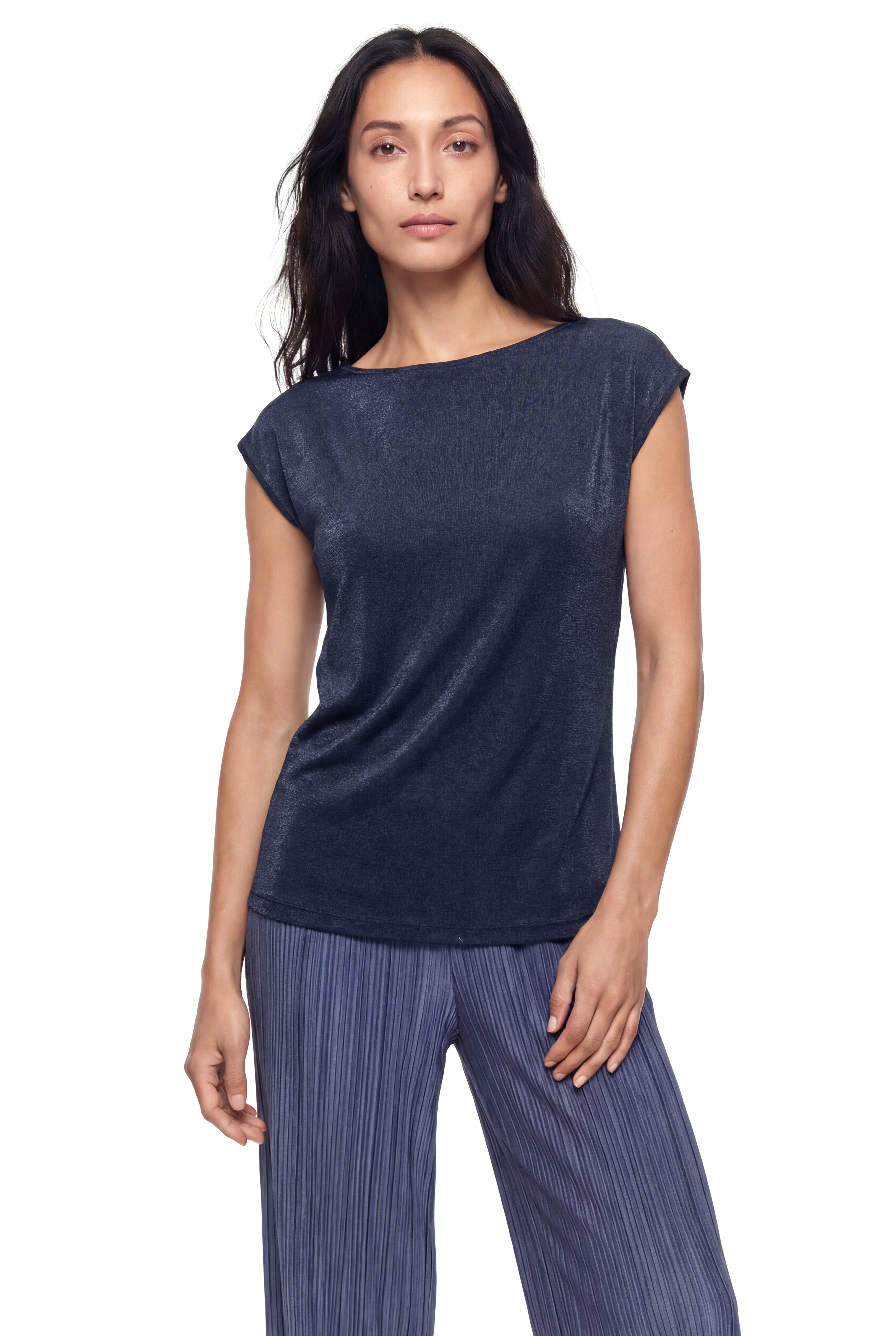 Parlak Gri Bisiklet Yaka Simli Kısa Kollu Kadın T-Shirt SKY GLITTER S/S TOP - T-Shirt - Westmark London EU(TR) Store Organik Pamuklu Sürdürülebilir Moda