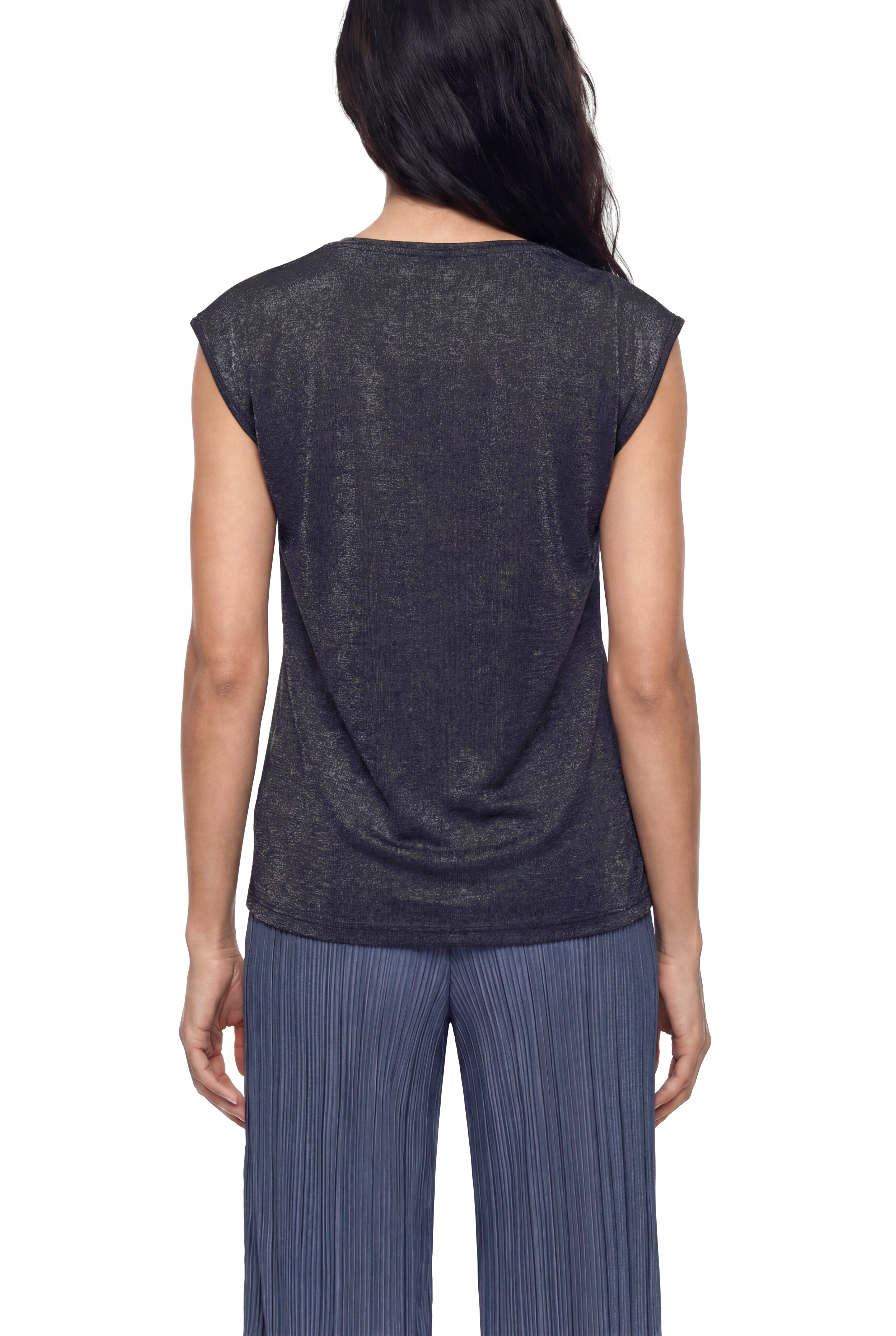 Parlak Gri Bisiklet Yaka Simli Kısa Kollu Kadın T-Shirt SKY GLITTER S/S TOP - T-Shirt - Westmark London EU(TR) Store Organik Pamuklu Sürdürülebilir Moda