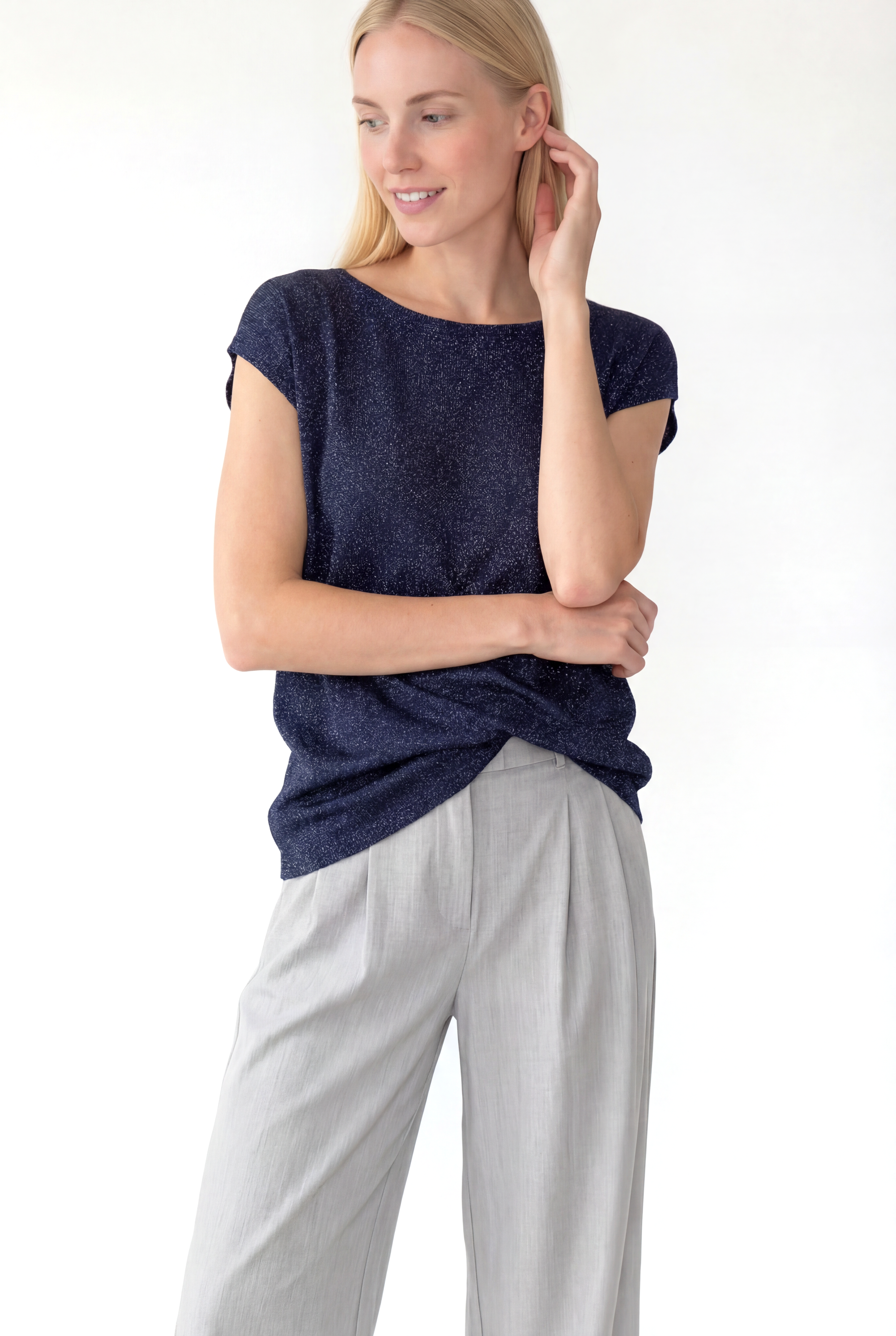 Siyah Antrasit Bisiklet Yaka Simli Kısa Kollu Kadın T-Shirt SKY GLITTER S/S TOP - T-Shirt - Westmark London EU(TR) Store Organik Pamuklu Sürdürülebilir Moda