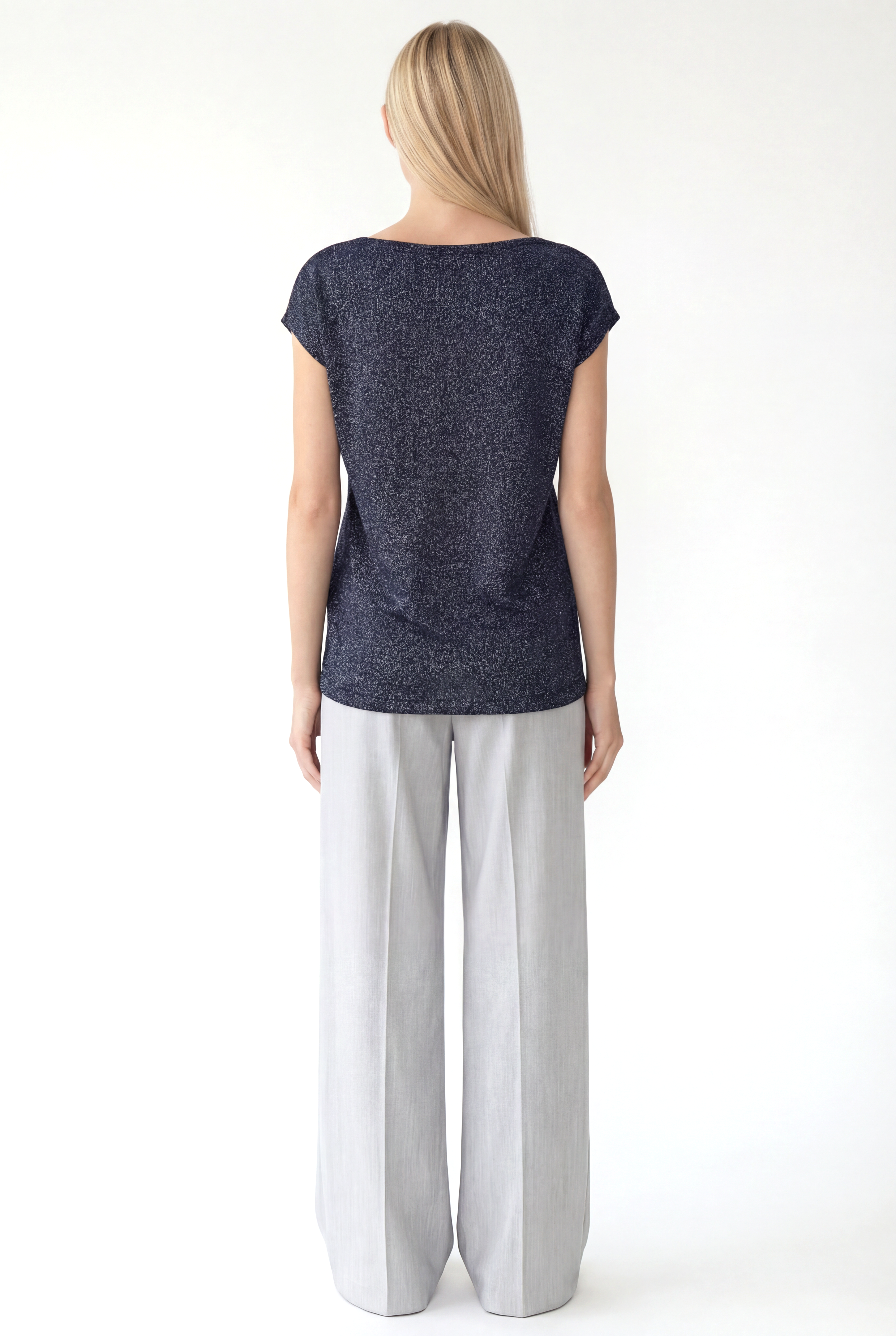 Siyah Antrasit Bisiklet Yaka Simli Kısa Kollu Kadın T-Shirt SKY GLITTER S/S TOP - T-Shirt - Westmark London EU(TR) Store Organik Pamuklu Sürdürülebilir Moda