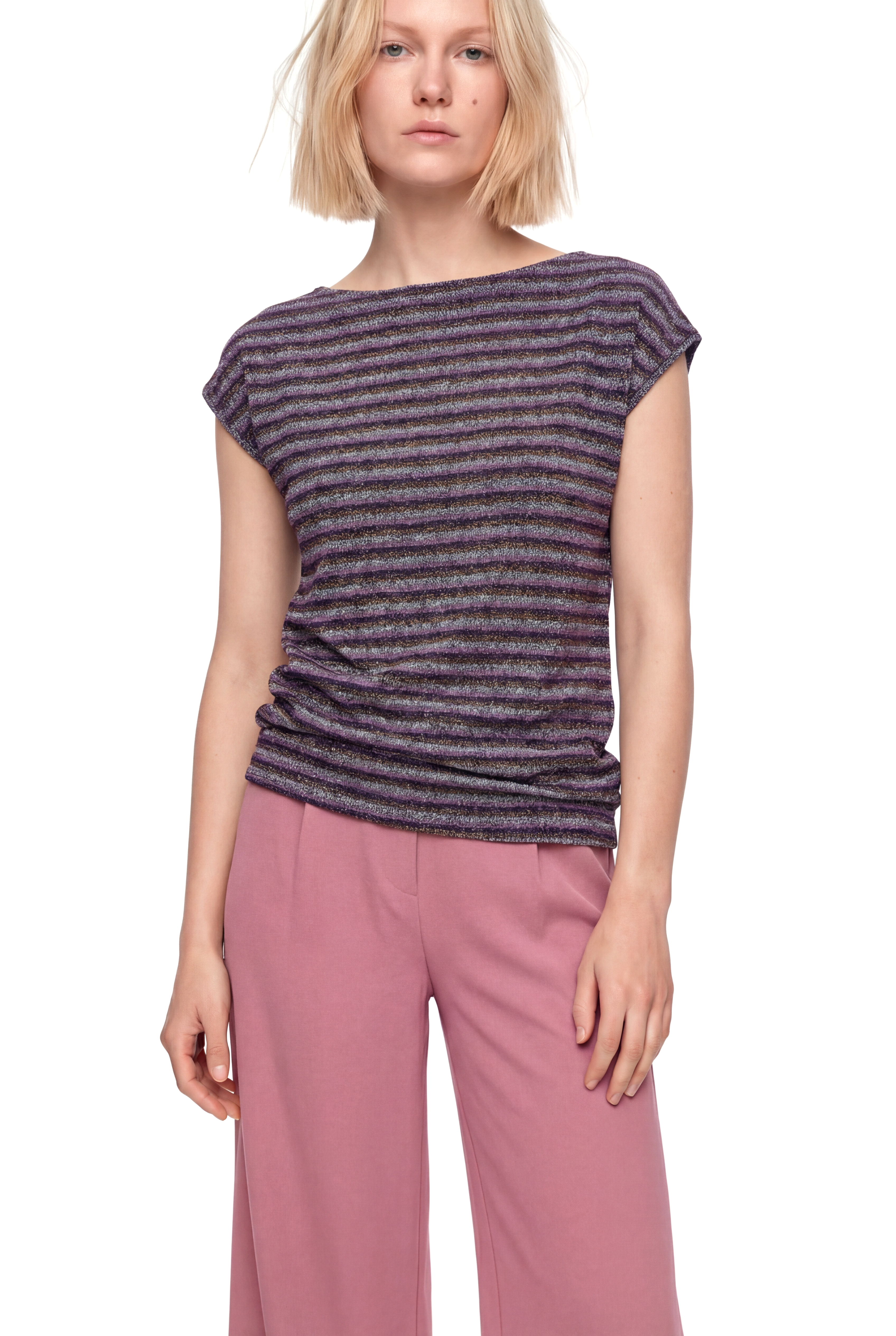 Pembe Gri Çizgili Bisiklet Yaka Simli Kısa Kollu Kadın T-Shirt SKY GLITTER S/S TOP - T-Shirt - Westmark London EU(TR) Store Organik Pamuklu Sürdürülebilir Moda