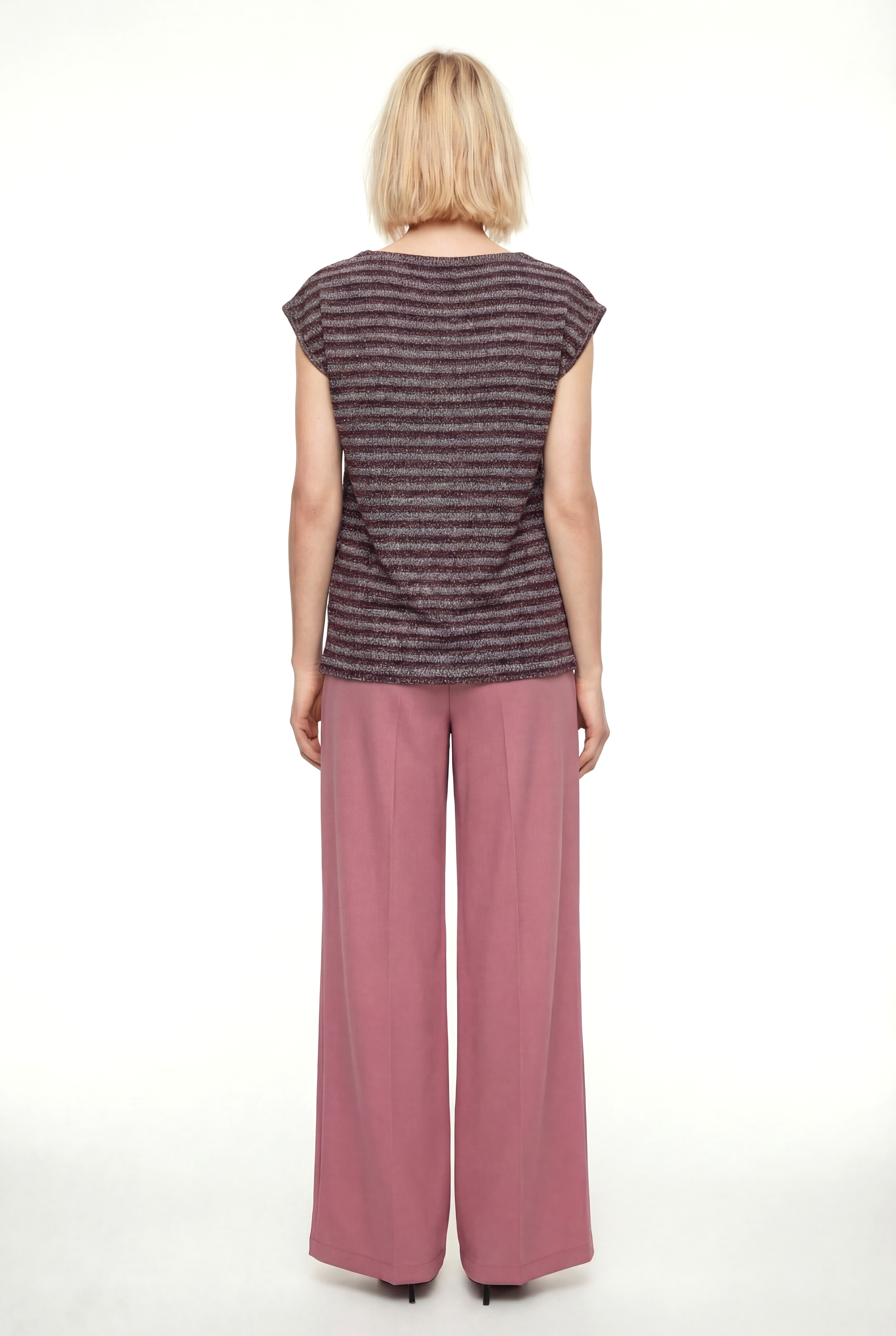 Pembe Gri Çizgili Bisiklet Yaka Simli Kısa Kollu Kadın T-Shirt SKY GLITTER S/S TOP - T-Shirt - Westmark London EU(TR) Store Organik Pamuklu Sürdürülebilir Moda