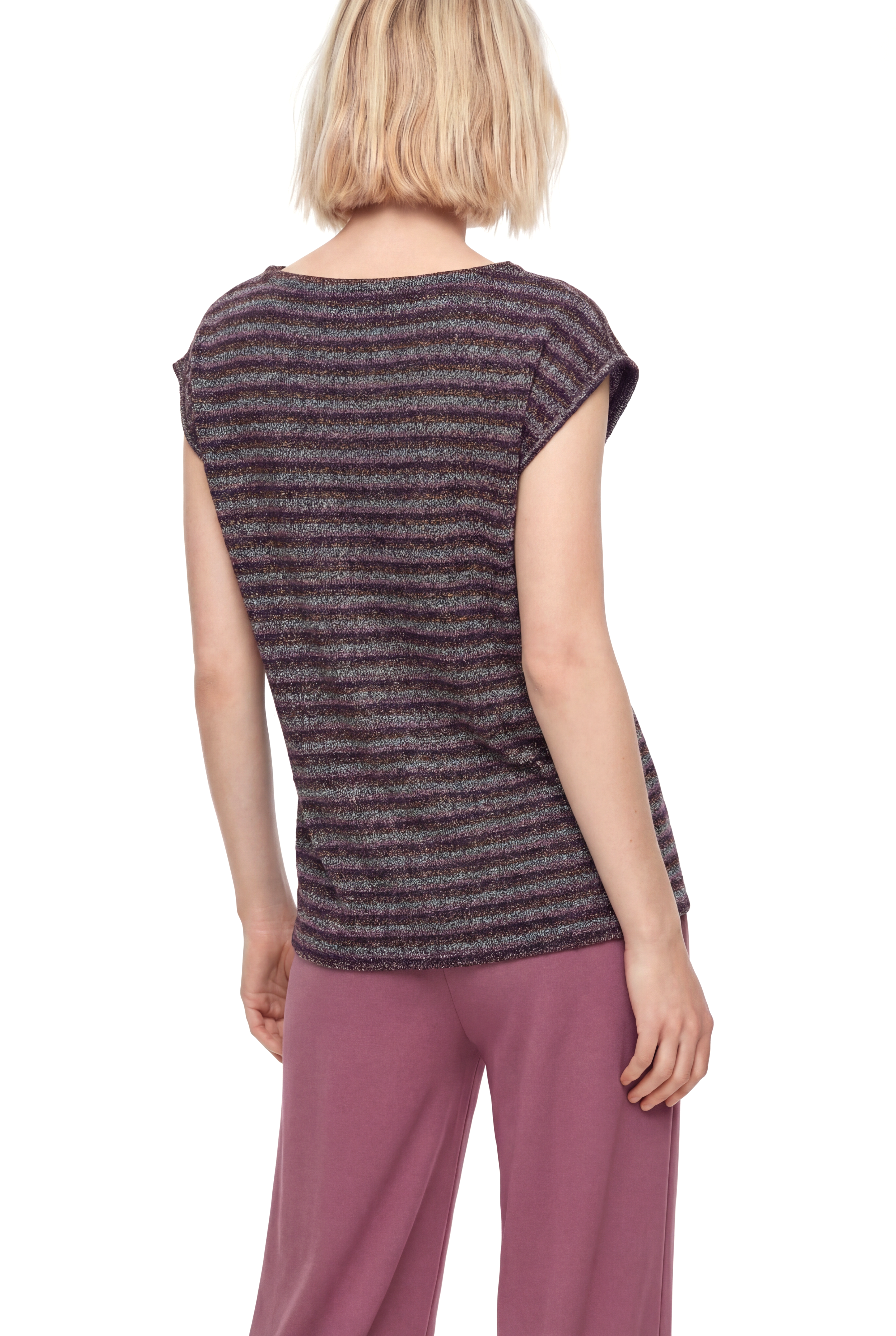 Pembe Gri Çizgili Bisiklet Yaka Simli Kısa Kollu Kadın T-Shirt SKY GLITTER S/S TOP - T-Shirt - Westmark London EU(TR) Store Organik Pamuklu Sürdürülebilir Moda