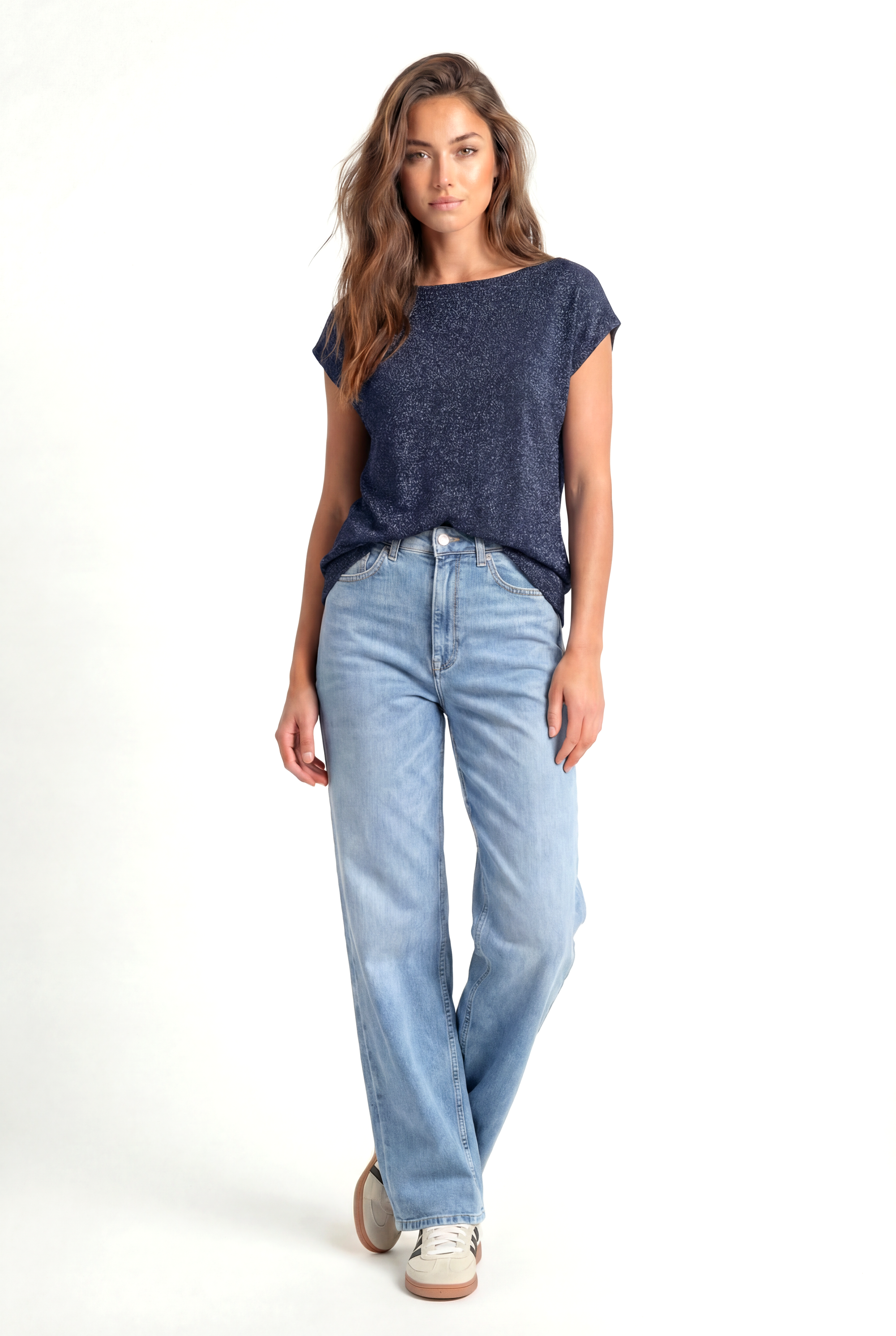 Gri Siyah Bisiklet Yaka Simli Kısa Kollu Kadın T-Shirt SKY GLITTER S/S TOP - T-Shirt - Westmark London EU(TR) Store Organik Pamuklu Sürdürülebilir Moda