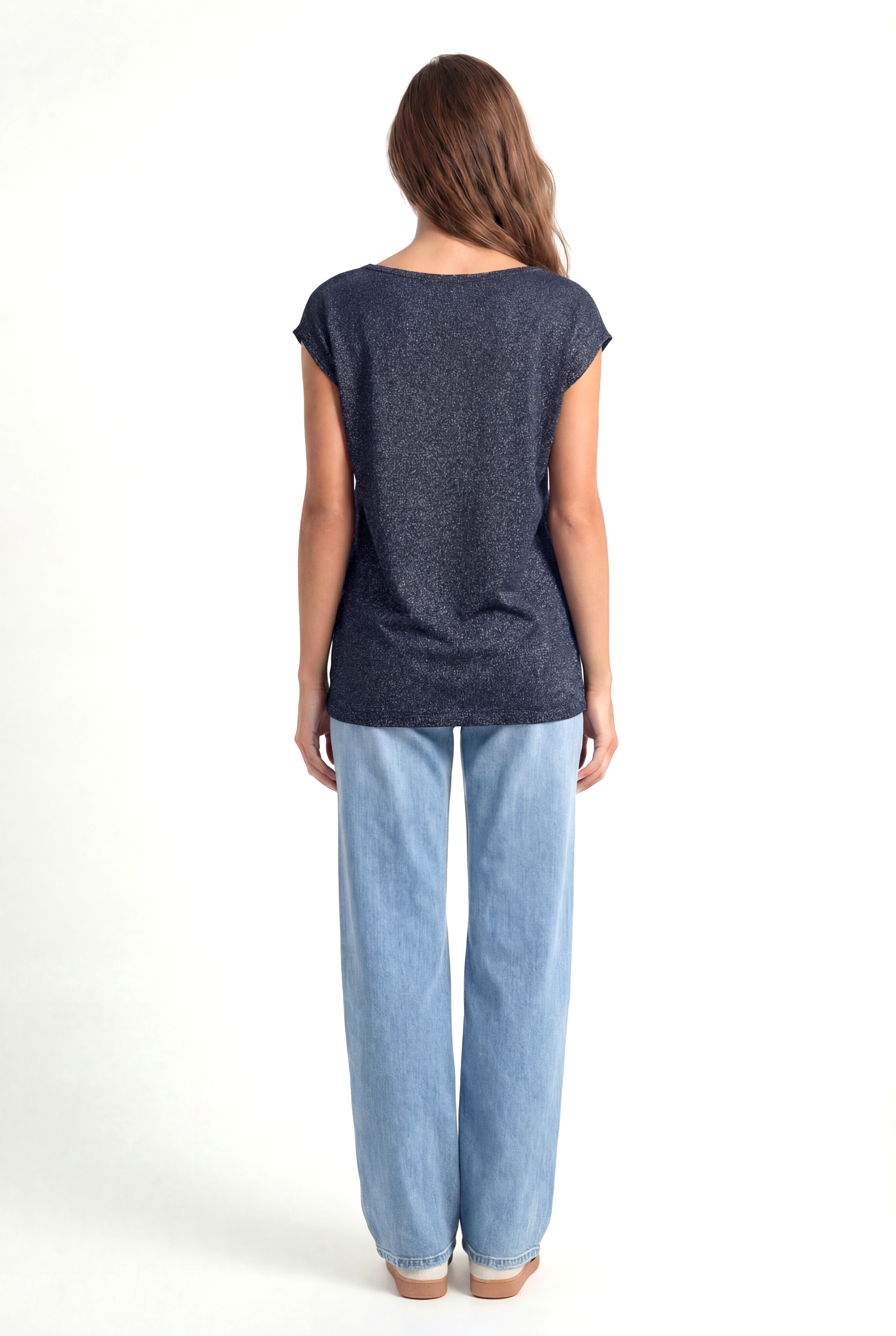 Gri Siyah Bisiklet Yaka Simli Kısa Kollu Kadın T-Shirt SKY GLITTER S/S TOP - T-Shirt - Westmark London EU(TR) Store Organik Pamuklu Sürdürülebilir Moda