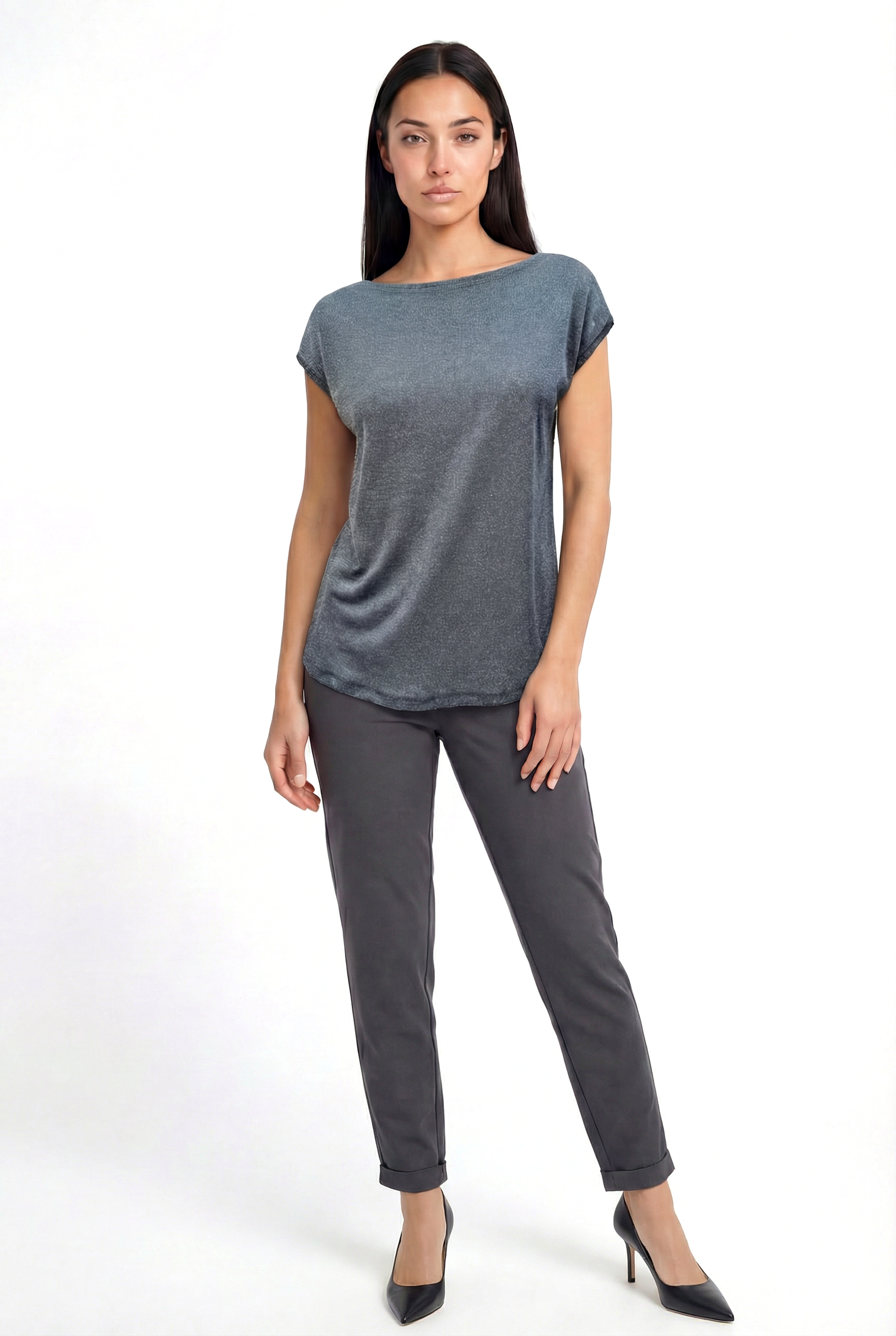 Koyu Gri Bisiklet Yaka Simli Kısa Kollu Kadın T-Shirt SKY GLITTER S/S TOP - T-Shirt - Westmark London EU(TR) Store Organik Pamuklu Sürdürülebilir Moda