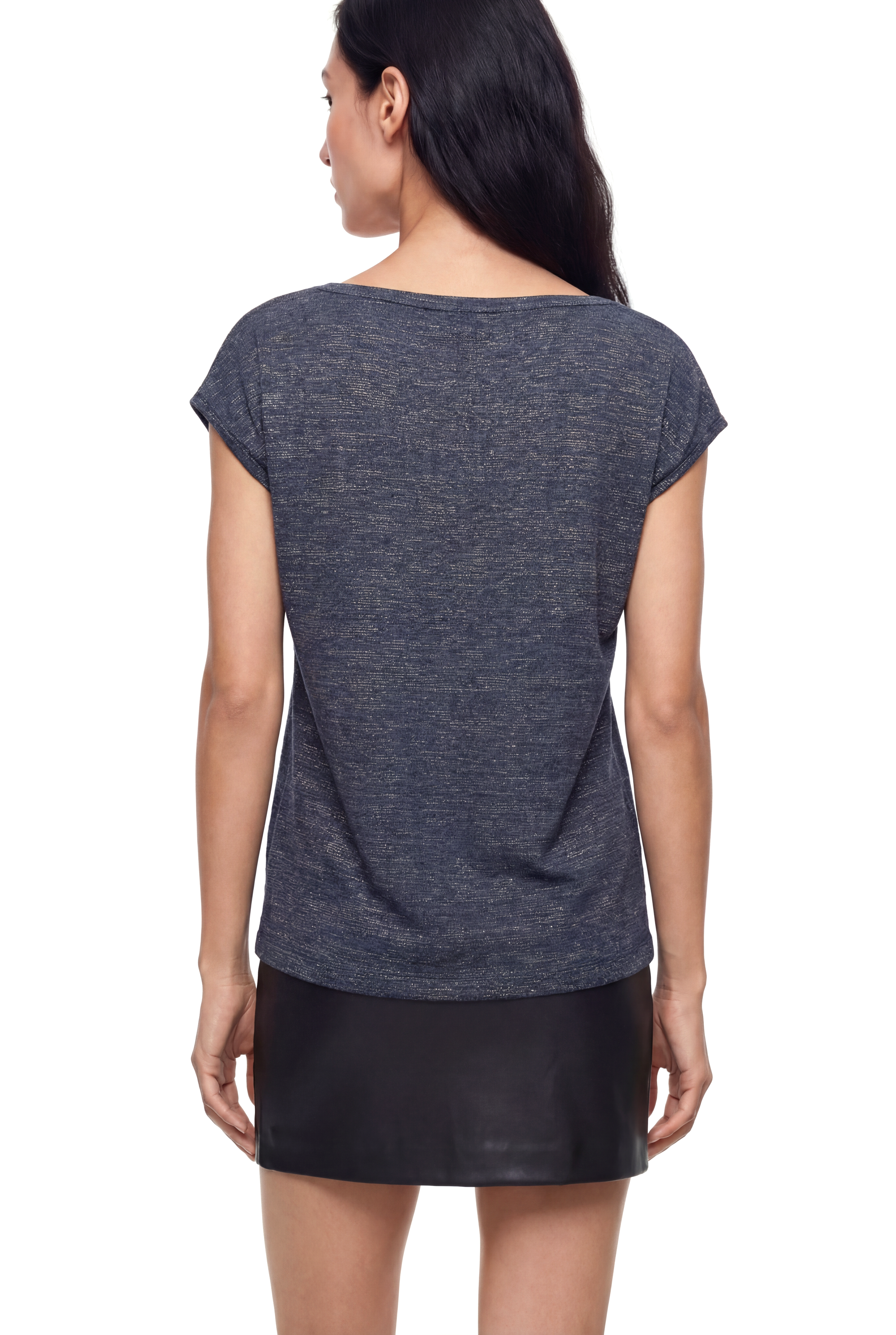 Gri ve Altın Bisiklet Yaka Simli Kısa Kollu Kadın T-Shirt SKY GLITTER S/S TOP - T-Shirt - Westmark London EU(TR) Store Organik Pamuklu Sürdürülebilir Moda