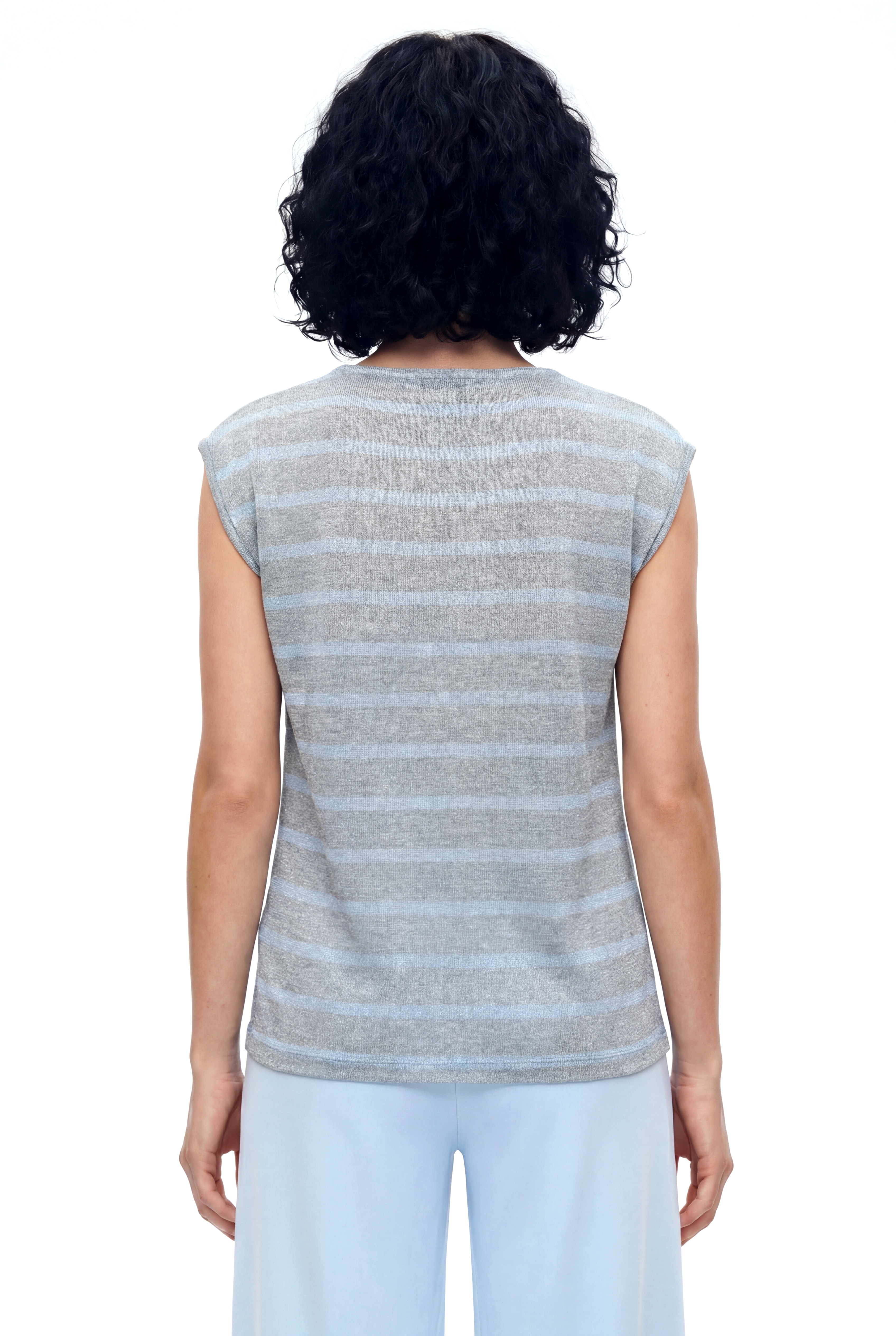 Açık Gri Bisiklet Yaka Simli Kısa Kollu Kadın T-Shirt SKY GLITTER S/S TOP - T-Shirt - Westmark London EU(TR) Store Organik Pamuklu Sürdürülebilir Moda