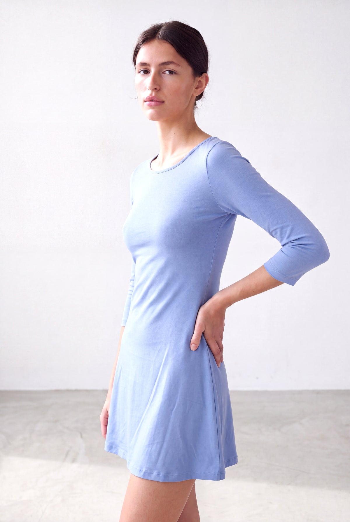 Mavi Kadın Mavi Pamuklu Kayık Yaka 3/4 Kol Belden Aşağıya Genişleyen Etekli Elbise ROSA - Dress - Westmark London EU(TR) Store Organik Pamuklu Sürdürülebilir Moda