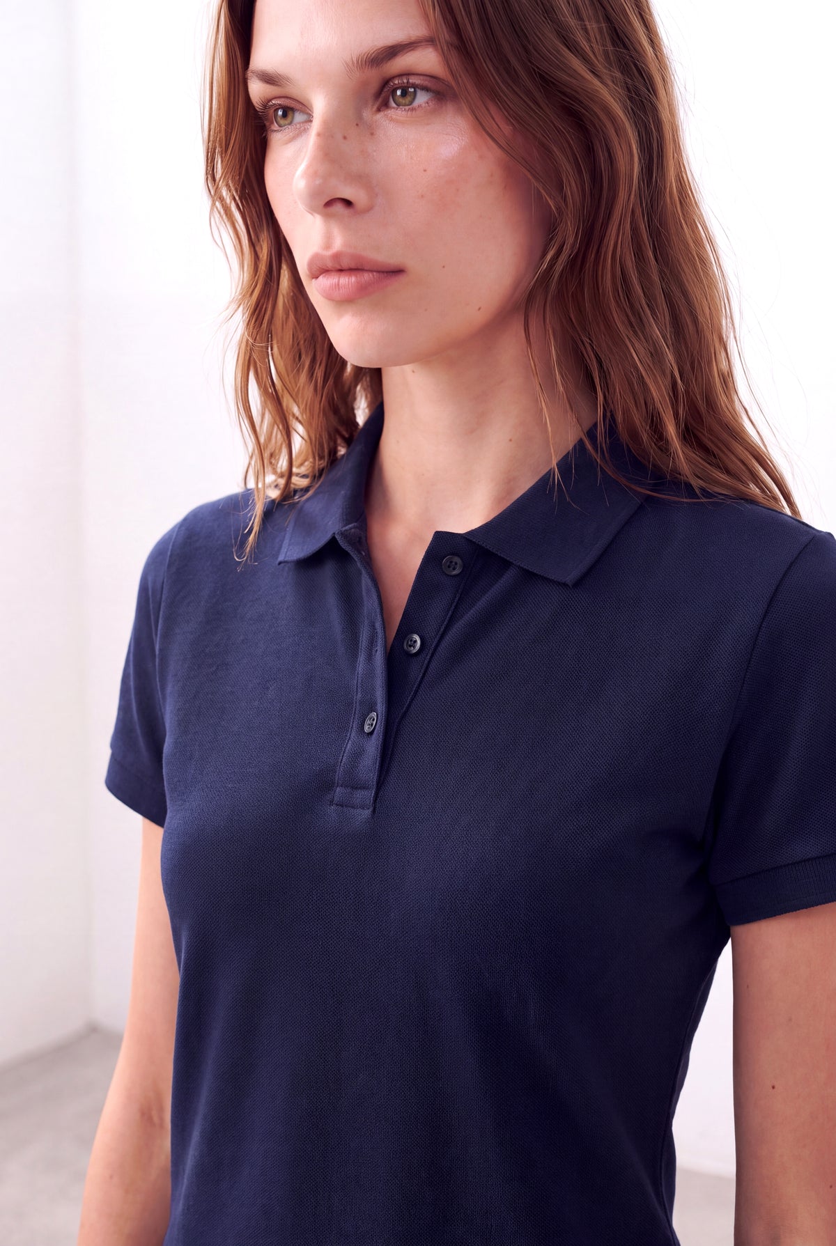 Lacivert Kadın Lacivert %100 Pamuk Pike Polo Yaka Kısa Kollu T-Shirt CLARE - Top - Westmark London EU(TR) Store Organik Pamuklu Sürdürülebilir Moda