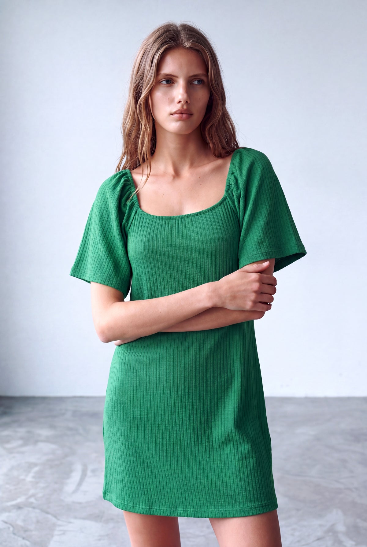 Yeşil Kadın Yeşil Bürümcük Kare Yaka 2/4 Balon Kollu Derin Arka Kare Yaka Elbise BLAITIN - Dress - Westmark London EU(TR) Store Organik Pamuklu Sürdürülebilir Moda