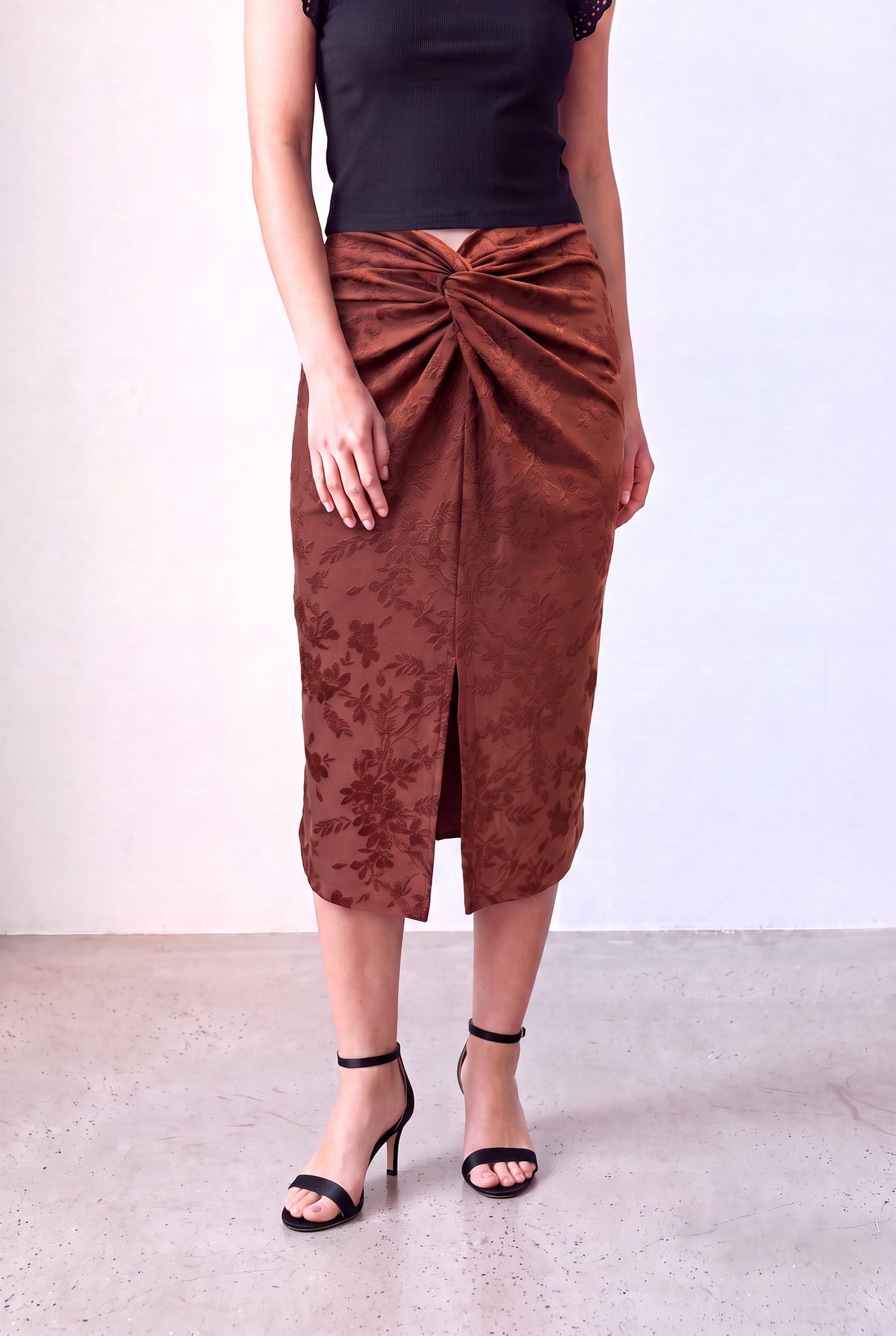 Kiremit Kadın Kiremit Jakarlı Büzgü Detaylı Yırtmaçlı Midi Etek AMIRA - Skirt - Westmark London EU(TR) Store Organik Pamuklu Sürdürülebilir Moda