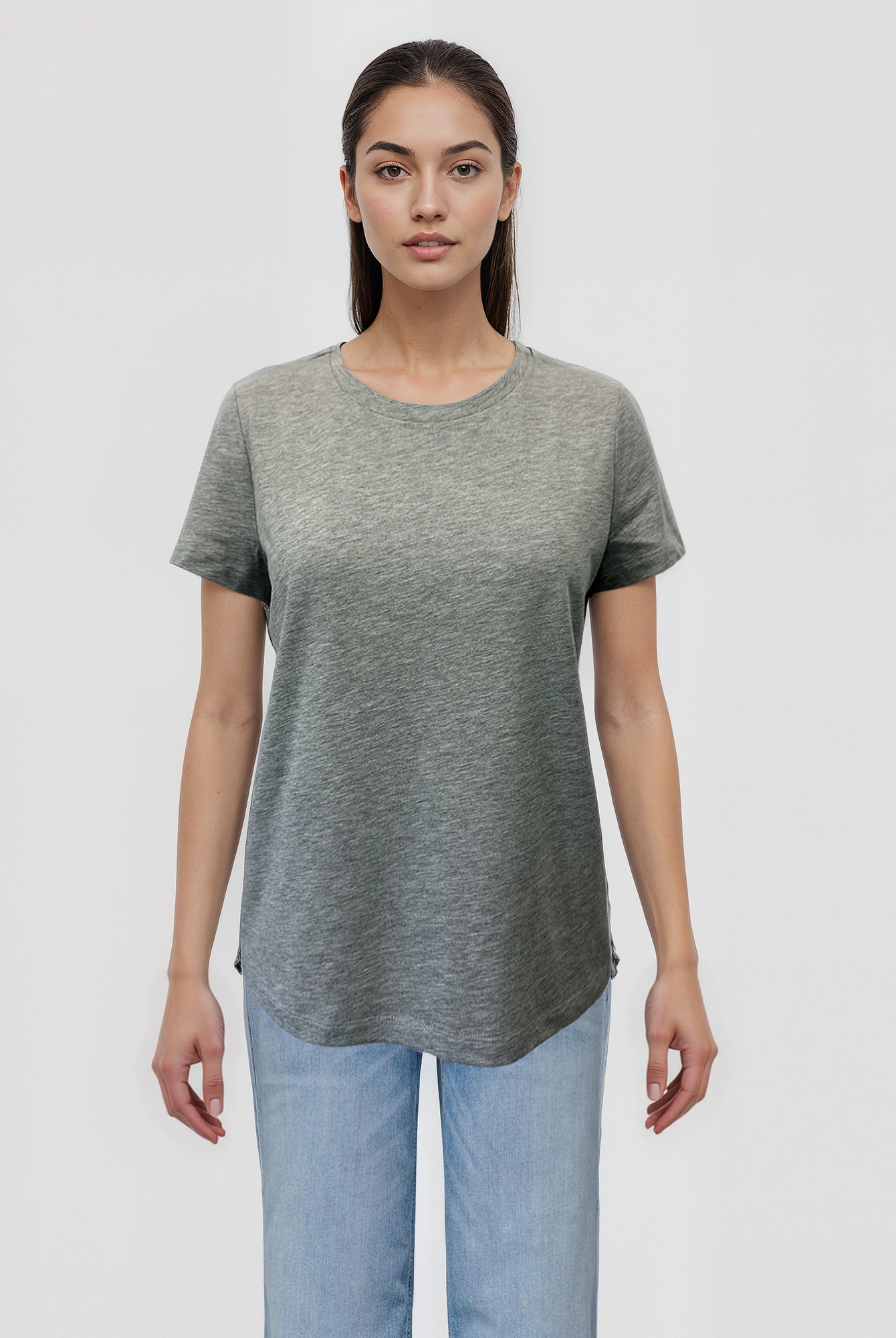 Gri Melanj Bisiklet Yaka Kısa Kollu Kadın T-Shirt TESS - T-Shirt - Westmark London EU(TR) Store Organik Pamuklu Sürdürülebilir Moda