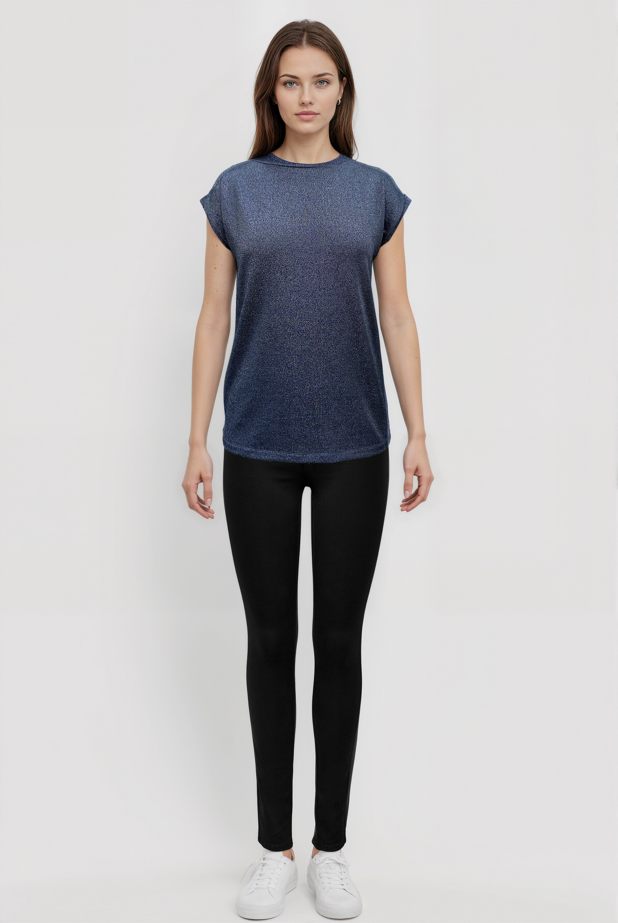 Gri Bisiklet Yaka Simli Kısa Kollu Kadın T-Shirt SKY GLITTER S/S TOP - T-Shirt - Westmark London EU(TR) Store Organik Pamuklu Sürdürülebilir Moda