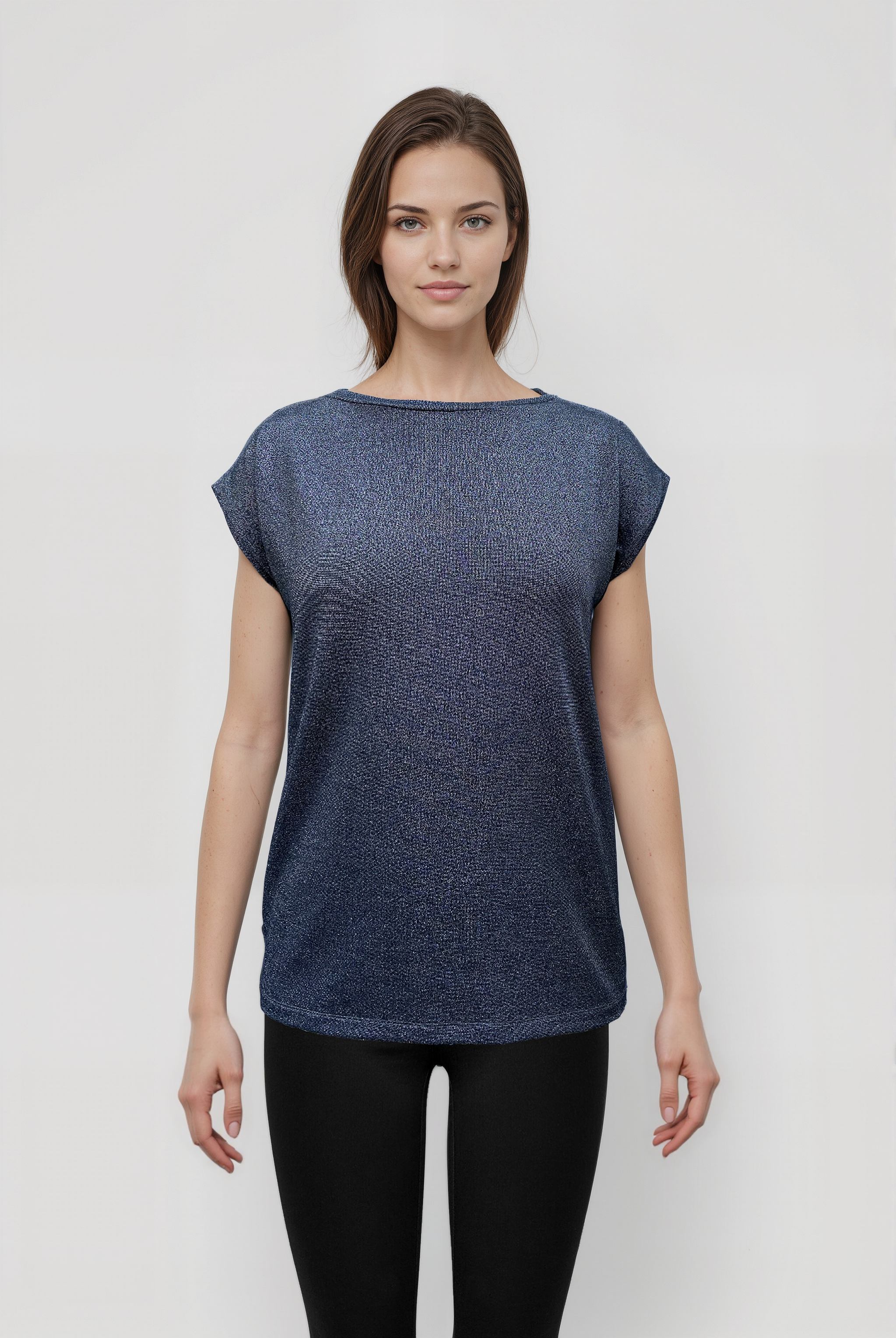 Gri Bisiklet Yaka Simli Kısa Kollu Kadın T-Shirt SKY GLITTER S/S TOP - T-Shirt - Westmark London EU(TR) Store Organik Pamuklu Sürdürülebilir Moda