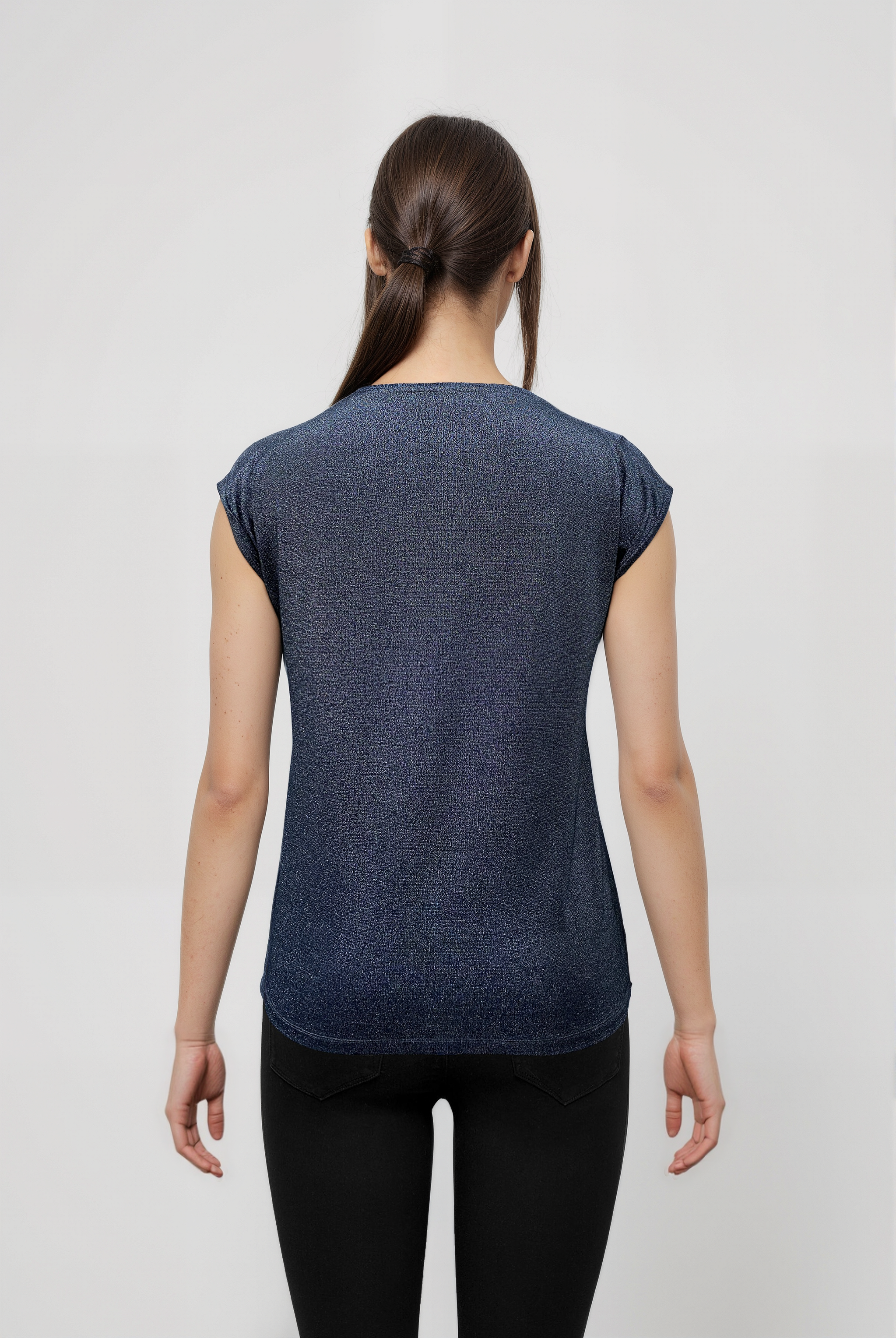Gri Bisiklet Yaka Simli Kısa Kollu Kadın T-Shirt SKY GLITTER S/S TOP - T-Shirt - Westmark London EU(TR) Store Organik Pamuklu Sürdürülebilir Moda