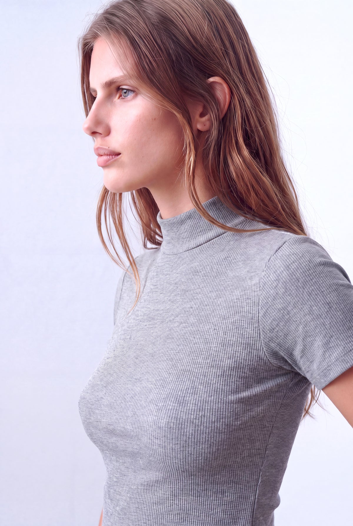 Açık Gri Melanj Kadın Açık Gri Melanj Viskon Kaşkorse Yarım Balıkçı Yaka Kısa Kollu Bluz EVIE - Top - Westmark London EU(TR) Store Organik Pamuklu Sürdürülebilir Moda