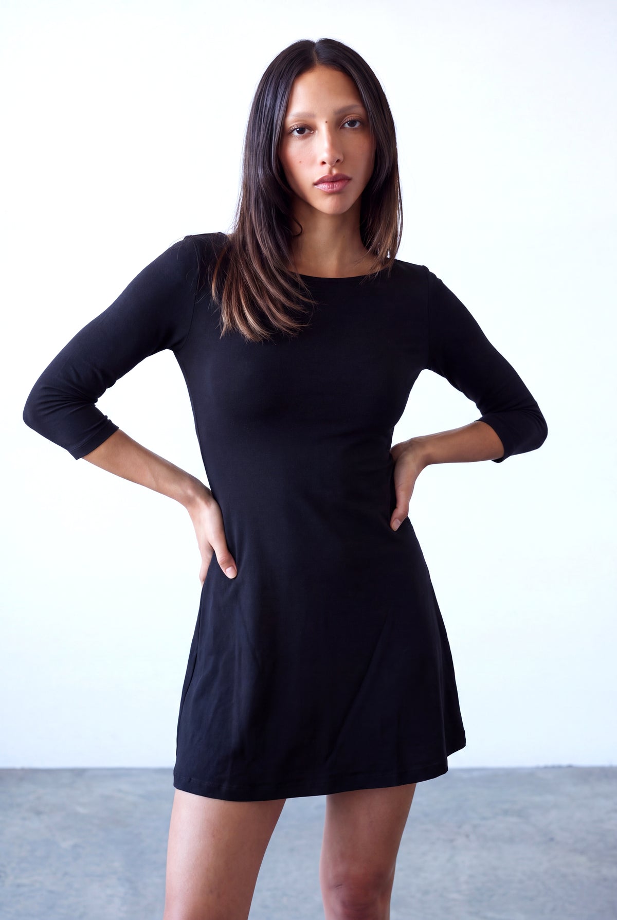 Siyah Kadın Siyah Pamuklu Kayık Yaka 3/4 Kol Belden Aşağıya Genişleyen Etekli Elbise ROSA - Dress - Westmark London EU(TR) Store Organik Pamuklu Sürdürülebilir Moda