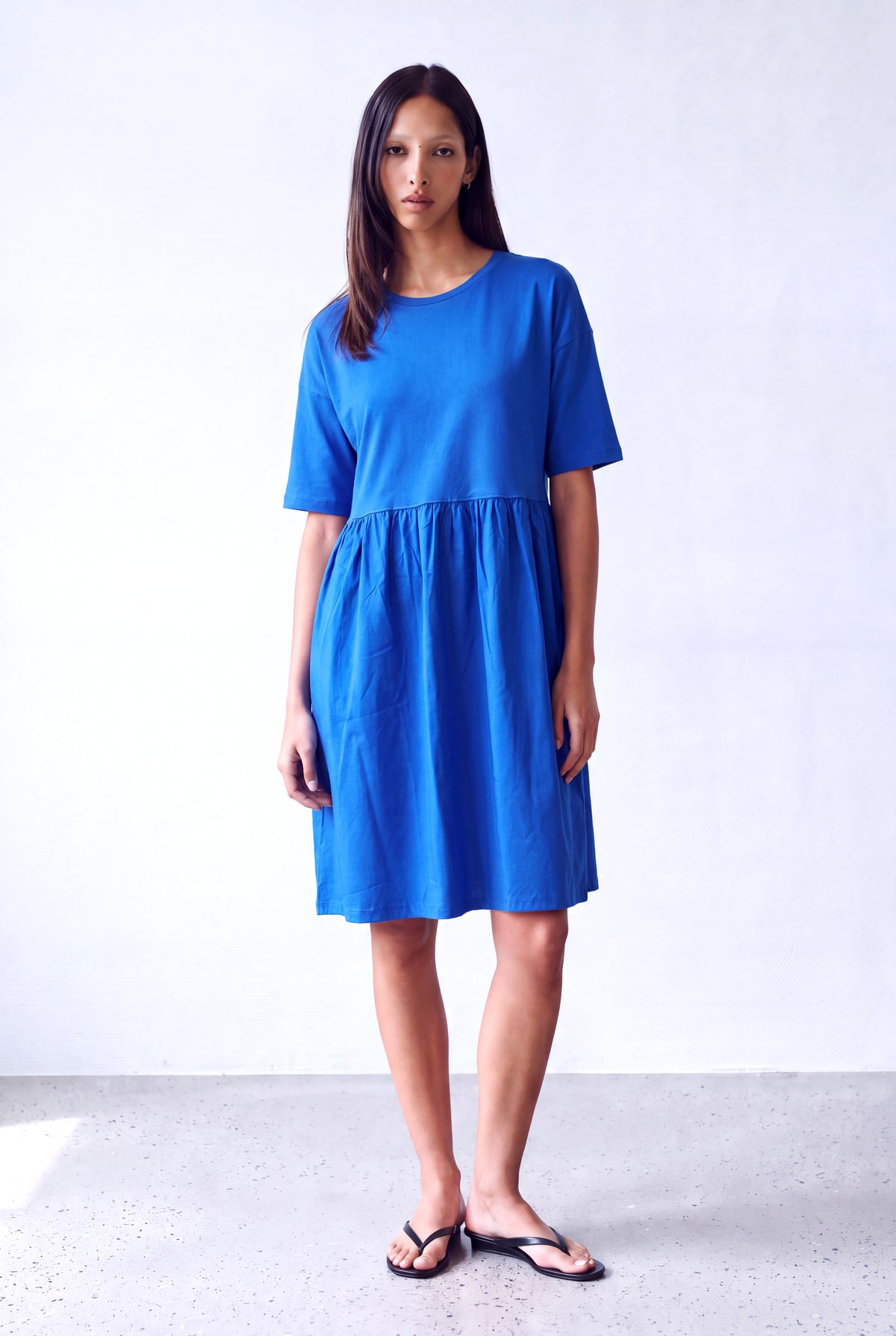 Mavi Kadın Mavi Viskon Karışımlı Bisiklet Yaka 2/4 Kol Dokuma Kumaş Etek Detaylı Elbise FIONA - Dress - Westmark London EU(TR) Store Organik Pamuklu Sürdürülebilir Moda