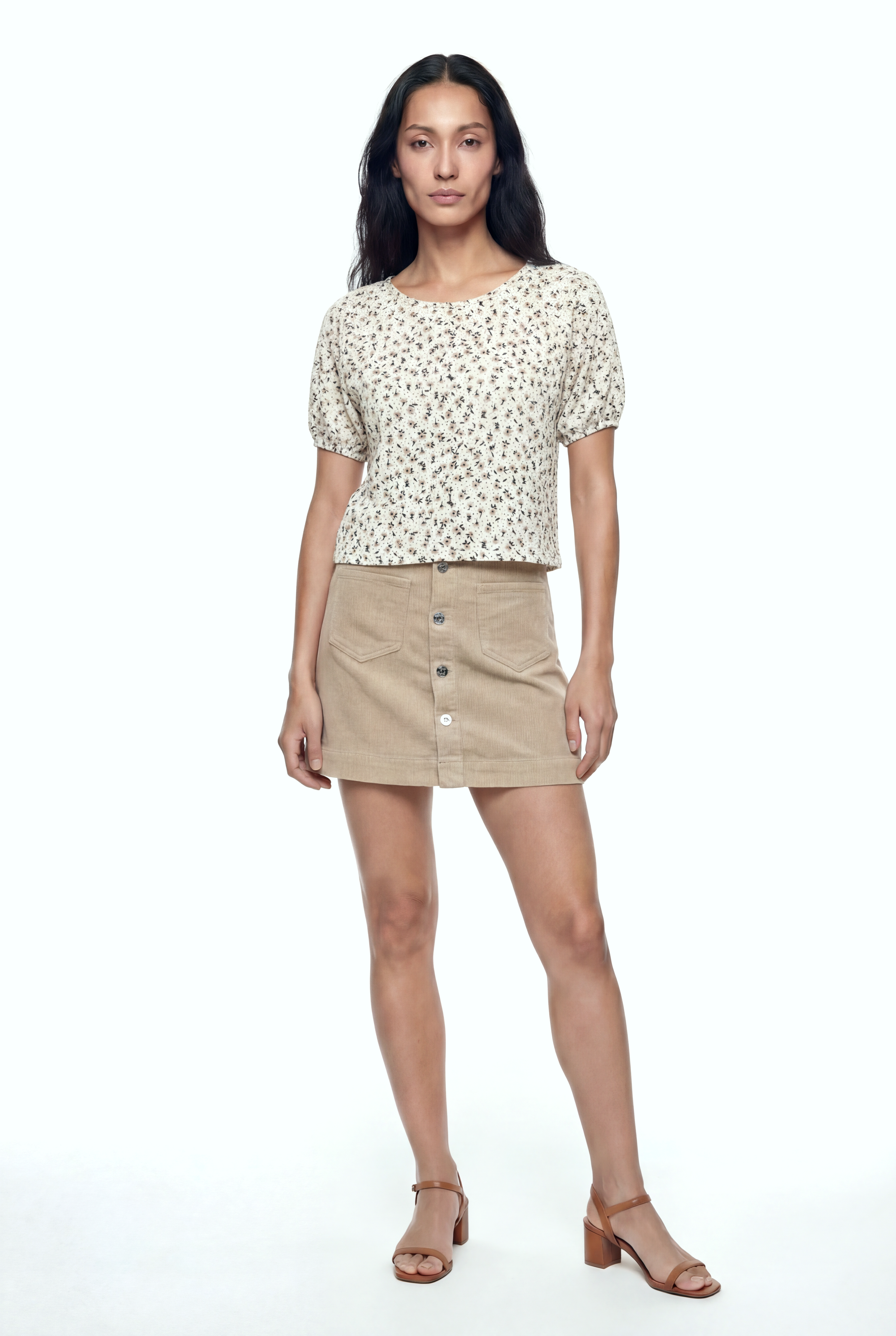 Kadın Bisiklet Yaka Kısa Kollu Desenli  Crop Üst CARMEN