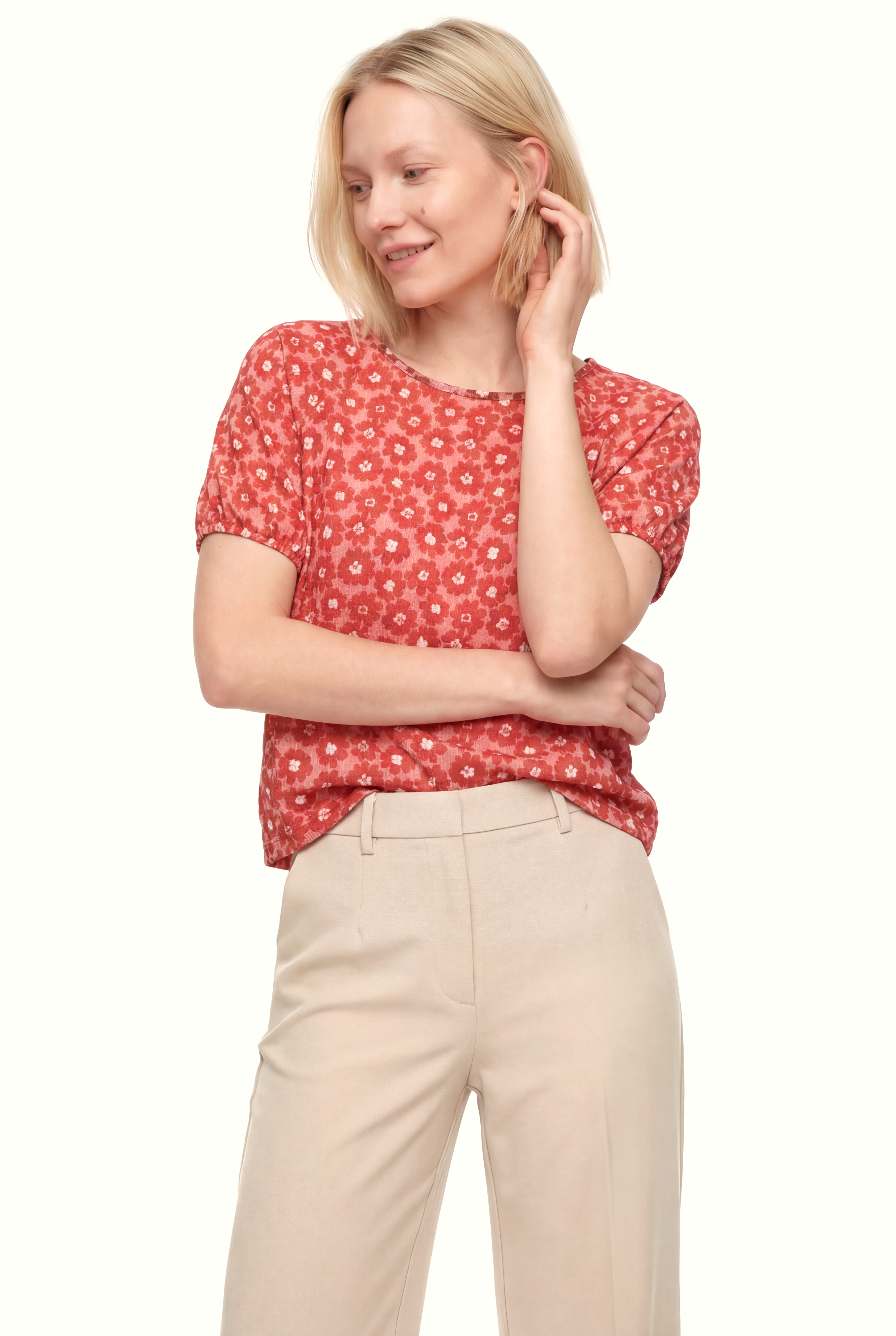 Kadın Bisiklet Yaka Kısa Kollu Desenli Krinkle  Crop Üst CARMEN