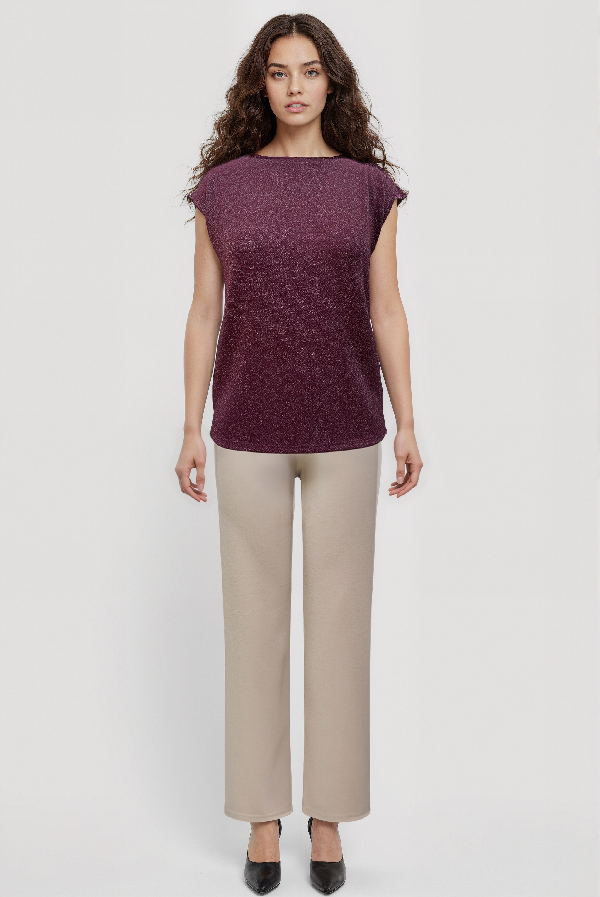 Bordo Bisiklet Yaka Simli Kısa Kollu Kadın T-Shirt SKY GLITTER S/S TOP - T-Shirt - Westmark London EU(TR) Store Organik Pamuklu Sürdürülebilir Moda