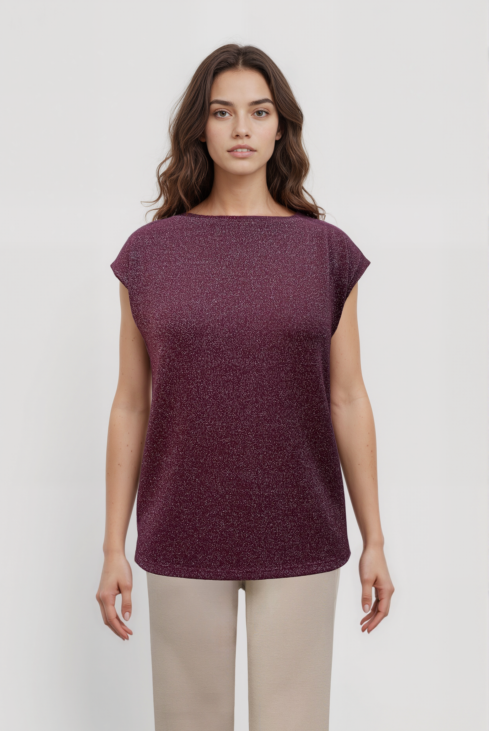 Bordo Bisiklet Yaka Simli Kısa Kollu Kadın T-Shirt SKY GLITTER S/S TOP - T-Shirt - Westmark London EU(TR) Store Organik Pamuklu Sürdürülebilir Moda