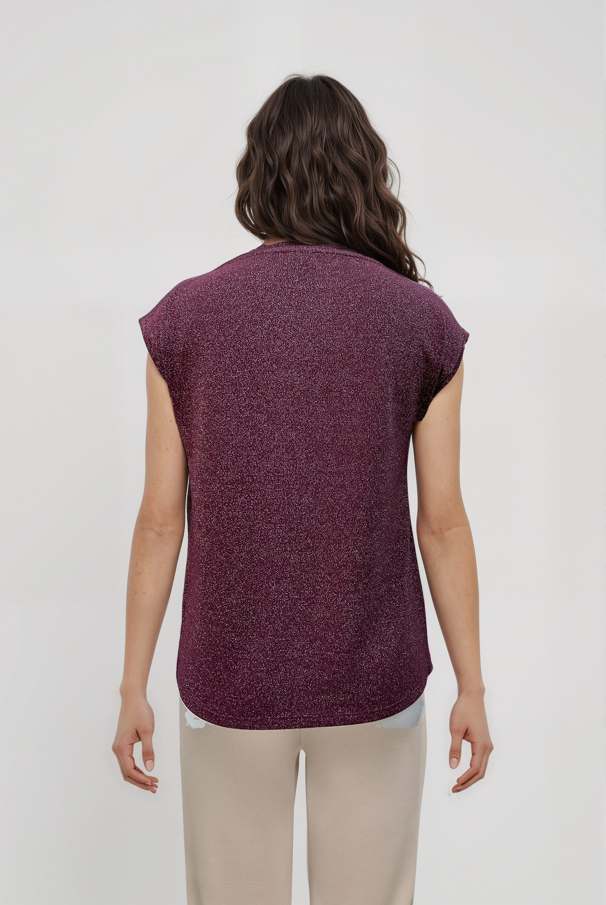 Bordo Bisiklet Yaka Simli Kısa Kollu Kadın T-Shirt SKY GLITTER S/S TOP - T-Shirt - Westmark London EU(TR) Store Organik Pamuklu Sürdürülebilir Moda