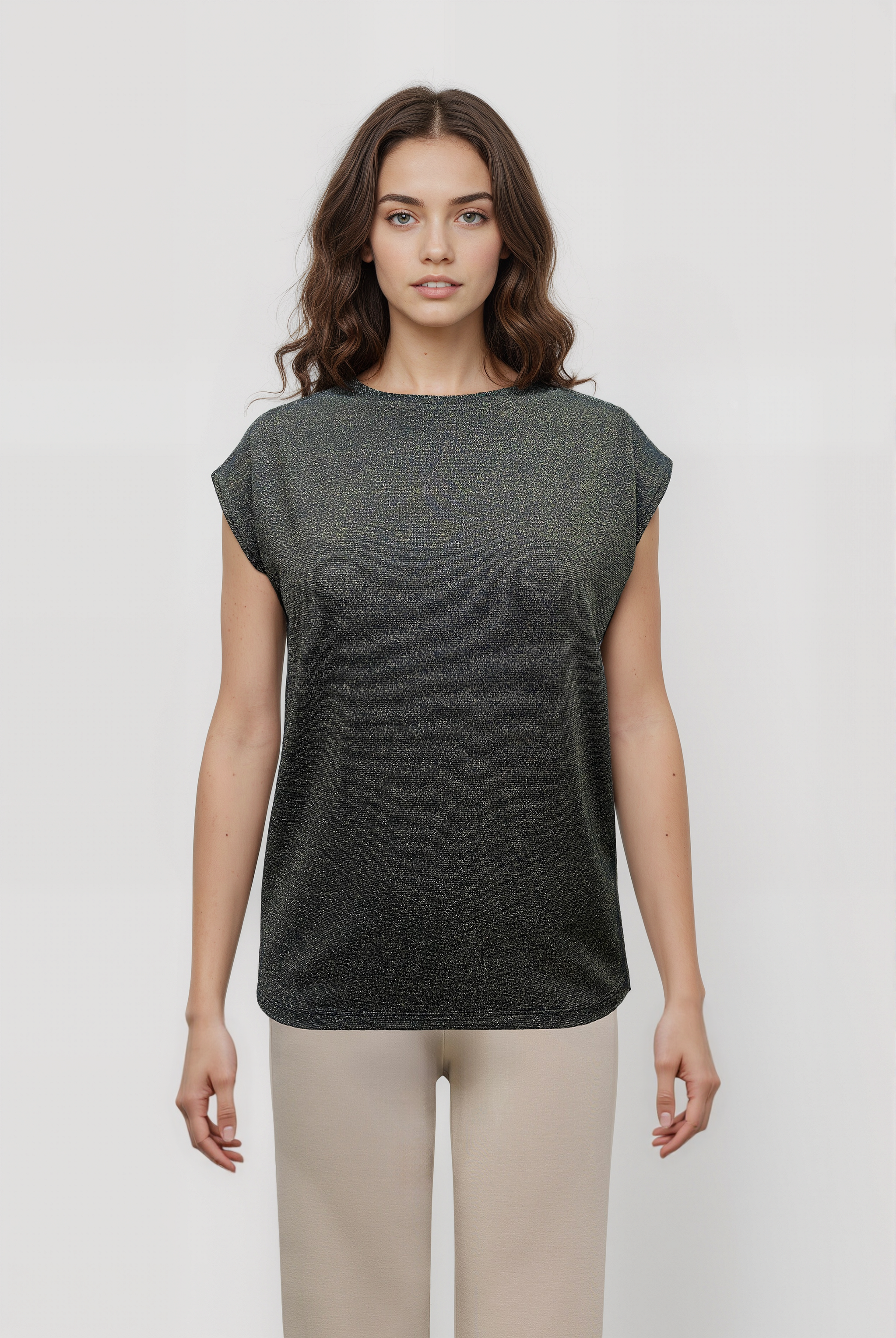 Siyah Altın Bisiklet Yaka Simli Kısa Kollu Kadın T-Shirt SKY GLITTER S/S TOP - T-Shirt - Westmark London EU(TR) Store Organik Pamuklu Sürdürülebilir Moda