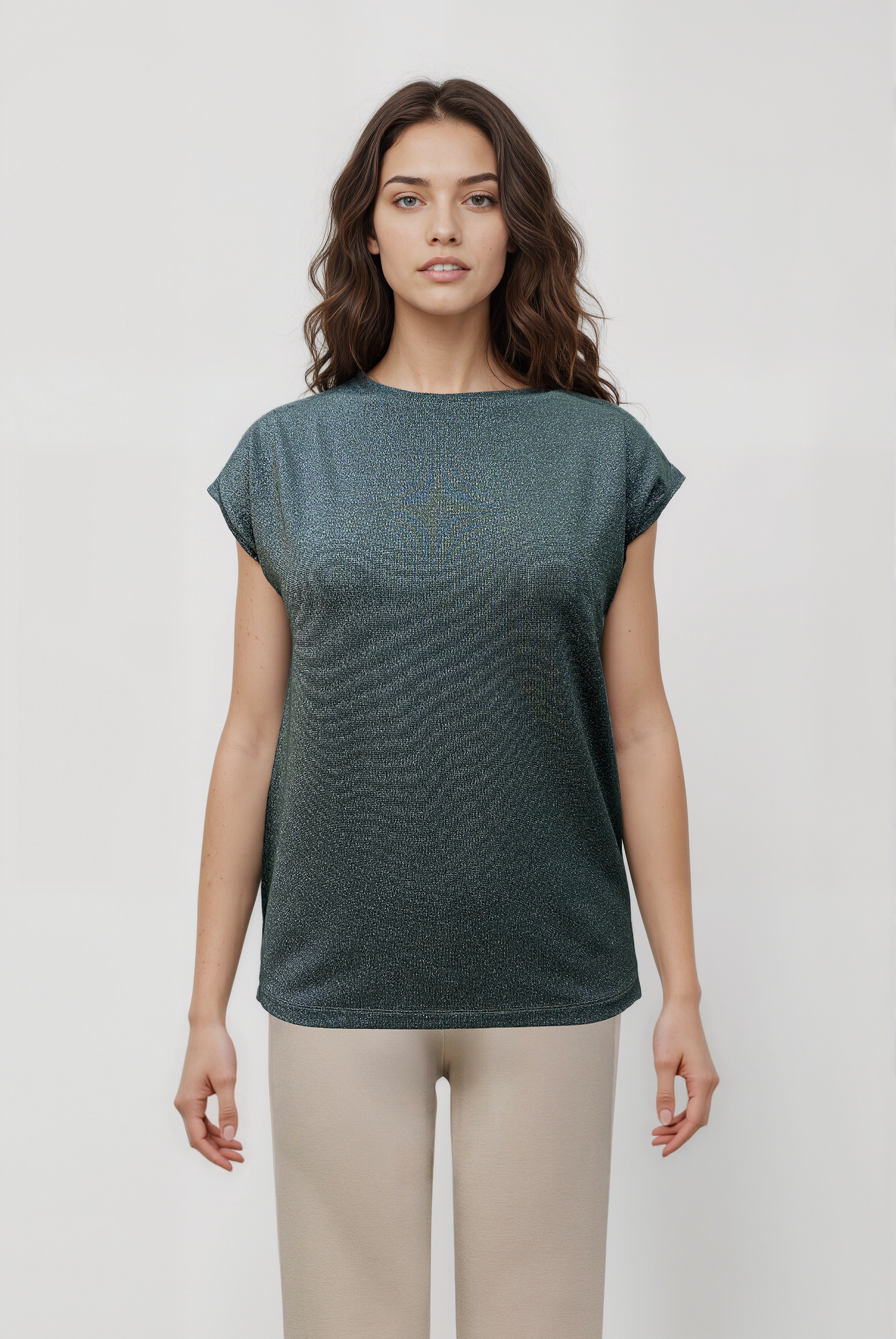 Antrasit Bisiklet Yaka Simli Kısa Kollu Kadın T-Shirt SKY GLITTER S/S TOP - T-Shirt - Westmark London EU(TR) Store Organik Pamuklu Sürdürülebilir Moda