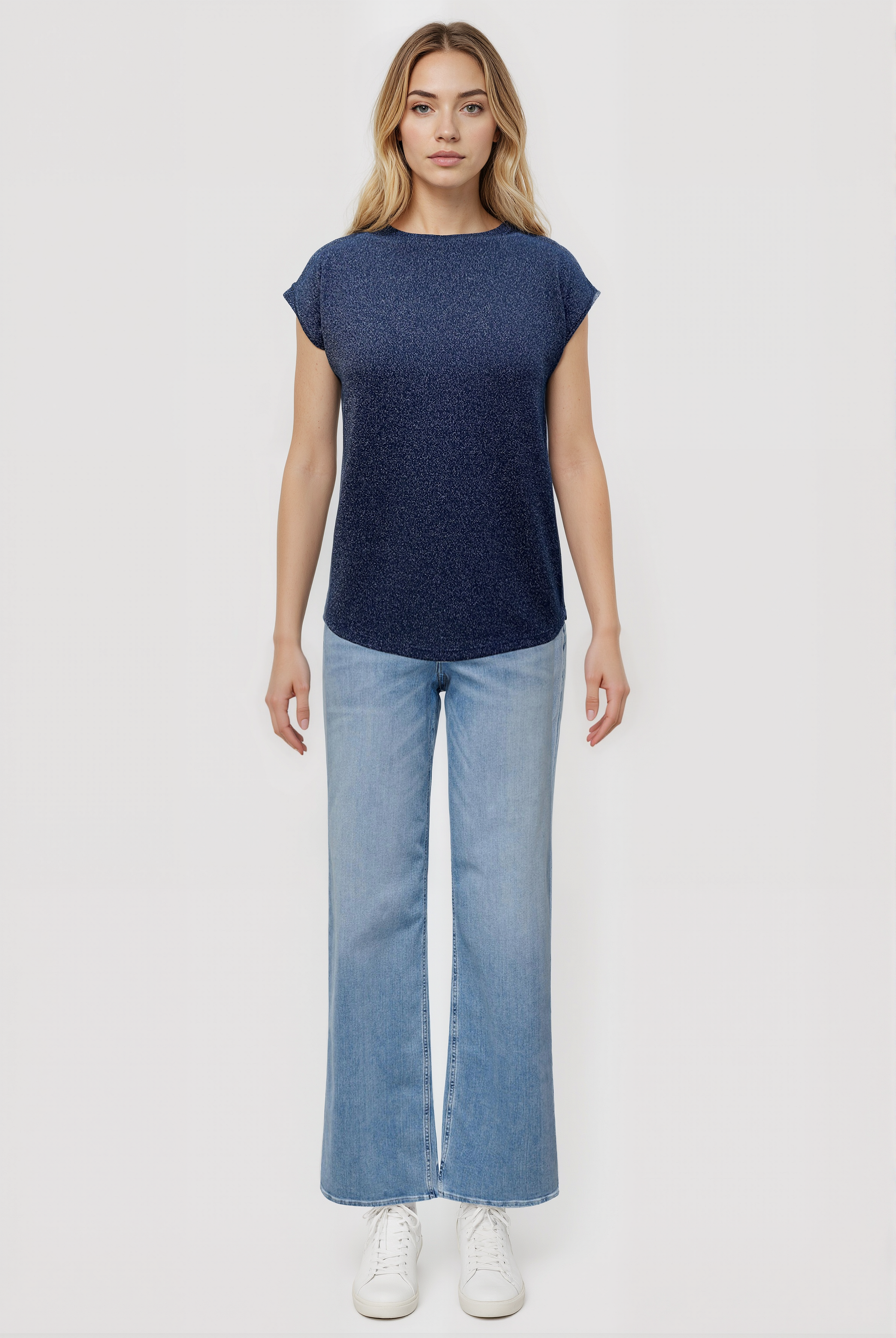 Lacivert Bisiklet Yaka Simli Kısa Kollu Kadın T-Shirt SKY GLITTER S/S TOP - T-Shirt - Westmark London EU(TR) Store Organik Pamuklu Sürdürülebilir Moda