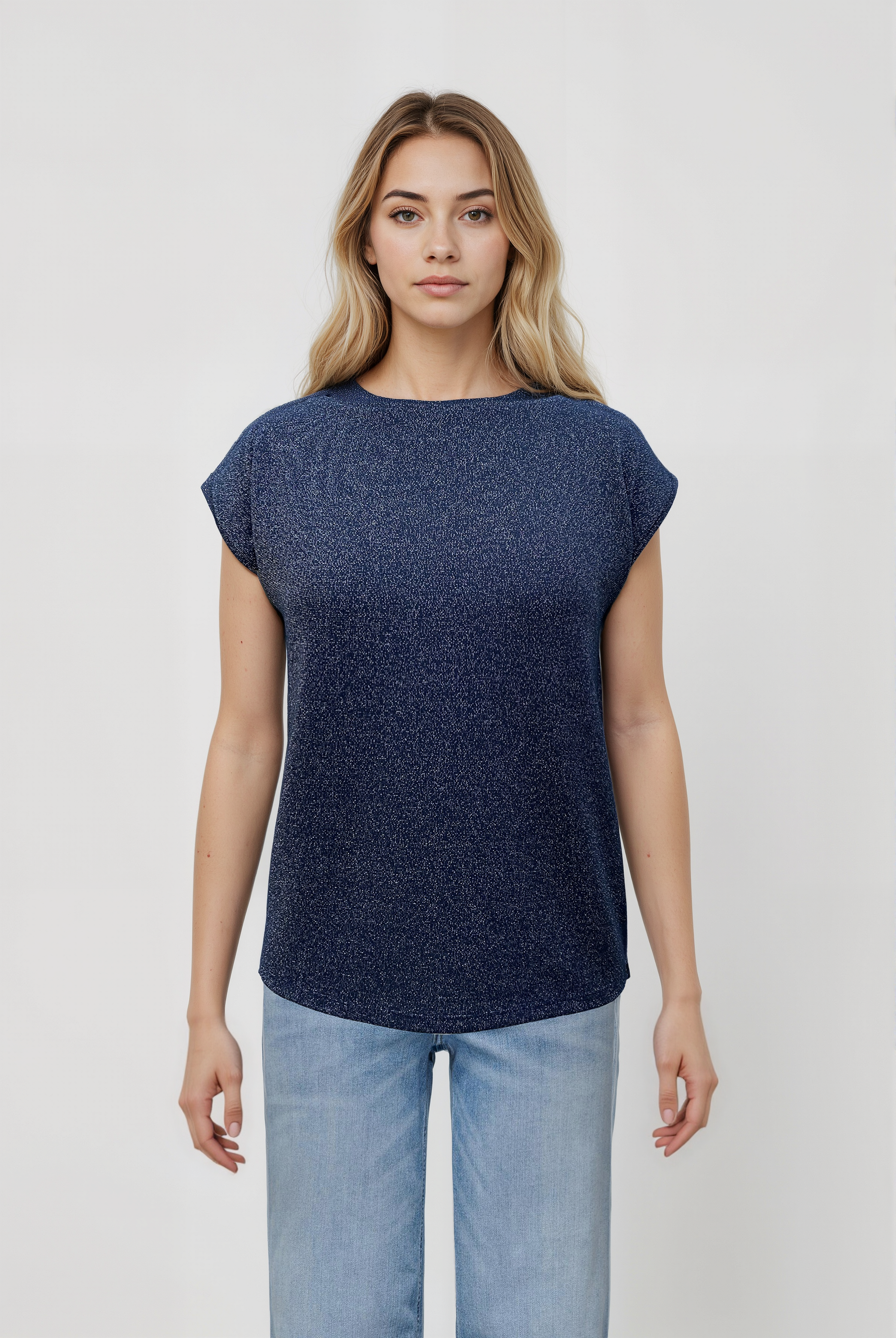 Lacivert Bisiklet Yaka Simli Kısa Kollu Kadın T-Shirt SKY GLITTER S/S TOP - T-Shirt - Westmark London EU(TR) Store Organik Pamuklu Sürdürülebilir Moda