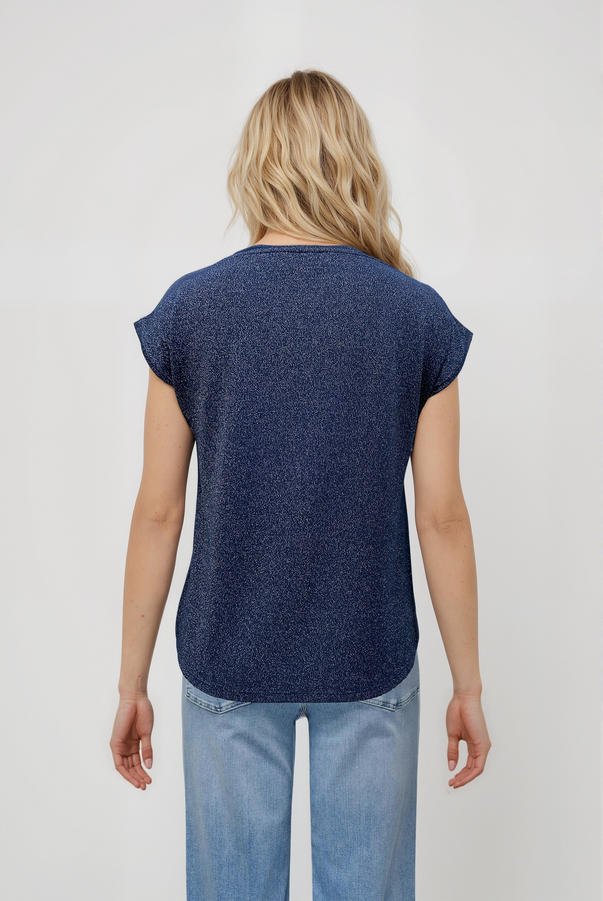 Lacivert Bisiklet Yaka Simli Kısa Kollu Kadın T-Shirt SKY GLITTER S/S TOP - T-Shirt - Westmark London EU(TR) Store Organik Pamuklu Sürdürülebilir Moda