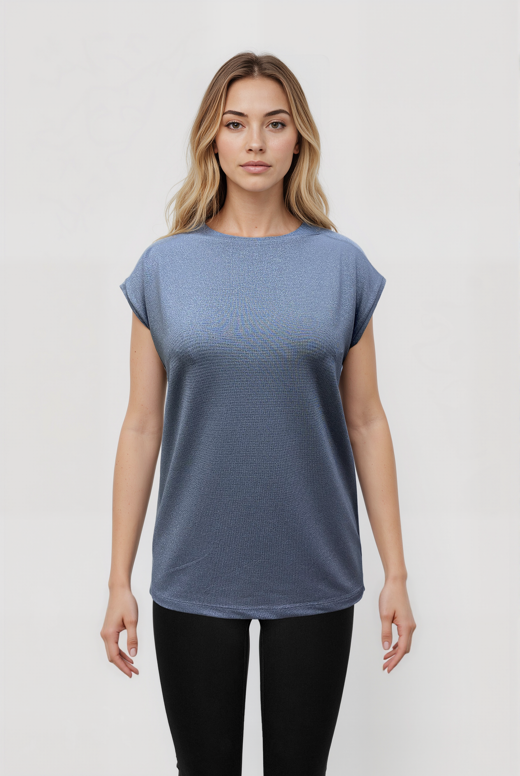 Gümüş Bisiklet Yaka Simli Kısa Kollu Kadın T-Shirt SKY GLITTER S/S TOP - T-Shirt - Westmark London EU(TR) Store Organik Pamuklu Sürdürülebilir Moda