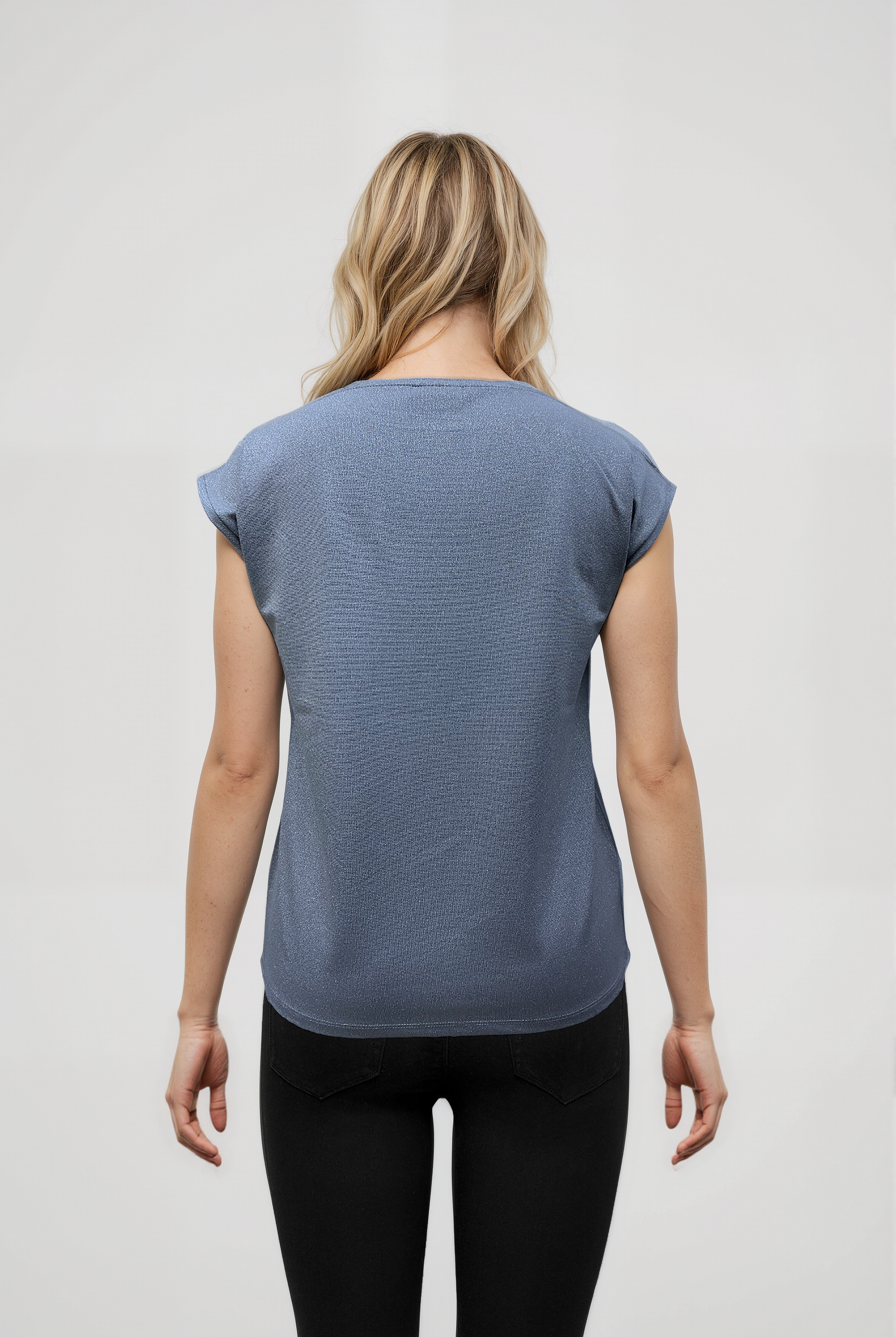 Gümüş Bisiklet Yaka Simli Kısa Kollu Kadın T-Shirt SKY GLITTER S/S TOP - T-Shirt - Westmark London EU(TR) Store Organik Pamuklu Sürdürülebilir Moda