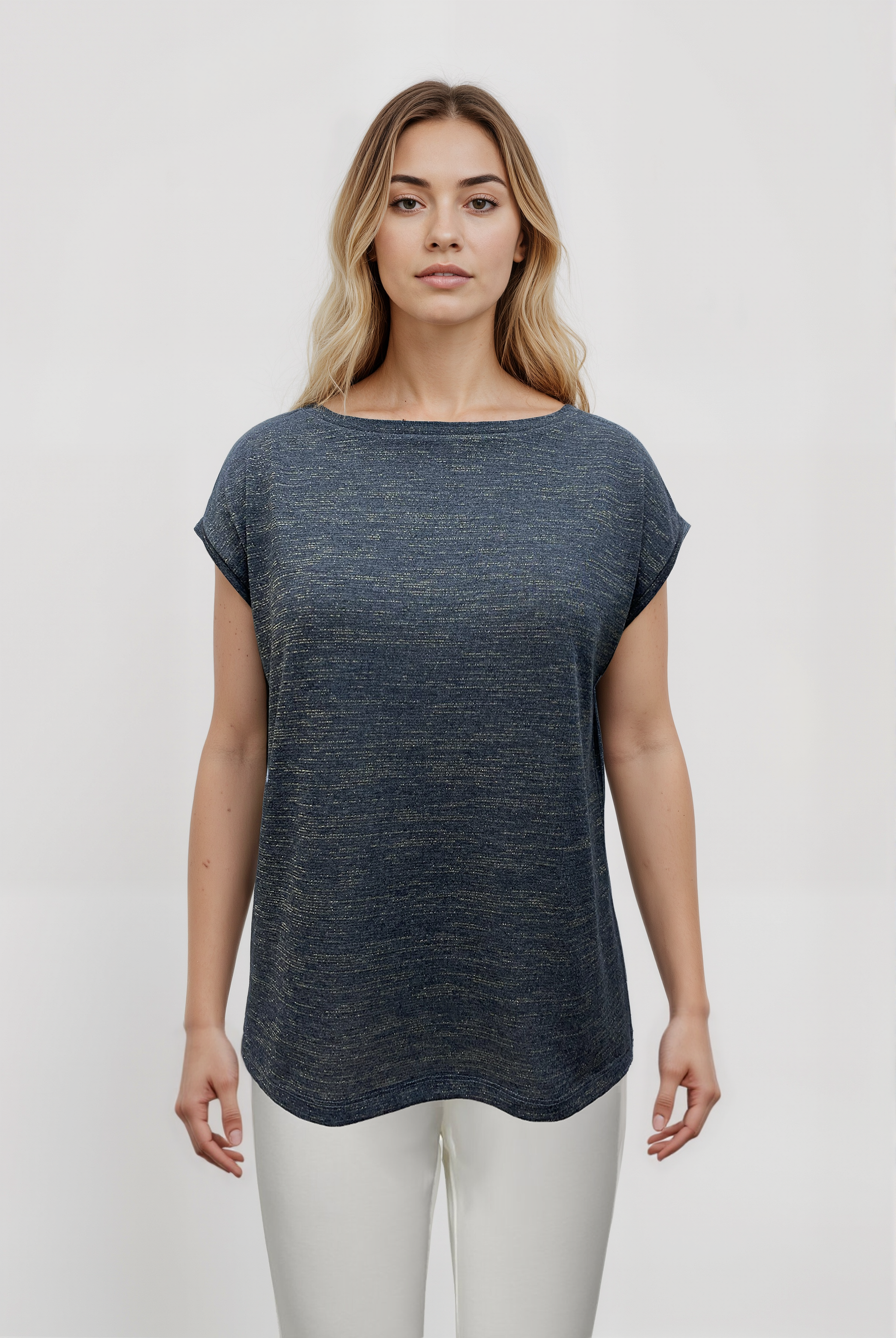 Gri ve Altın Bisiklet Yaka Simli Kısa Kollu Kadın T-Shirt SKY GLITTER S/S TOP - T-Shirt - Westmark London EU(TR) Store Organik Pamuklu Sürdürülebilir Moda