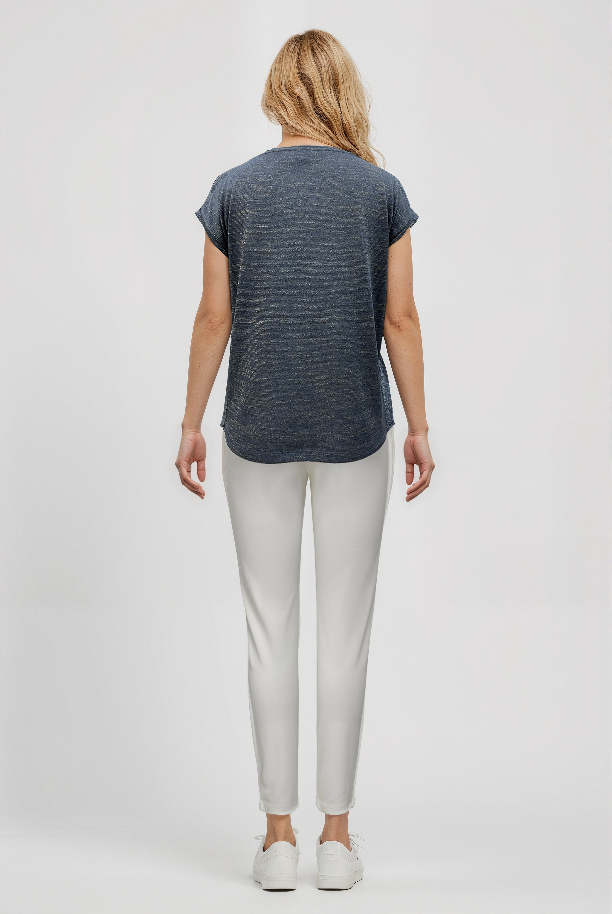 Gri ve Altın Bisiklet Yaka Simli Kısa Kollu Kadın T-Shirt SKY GLITTER S/S TOP - T-Shirt - Westmark London EU(TR) Store Organik Pamuklu Sürdürülebilir Moda