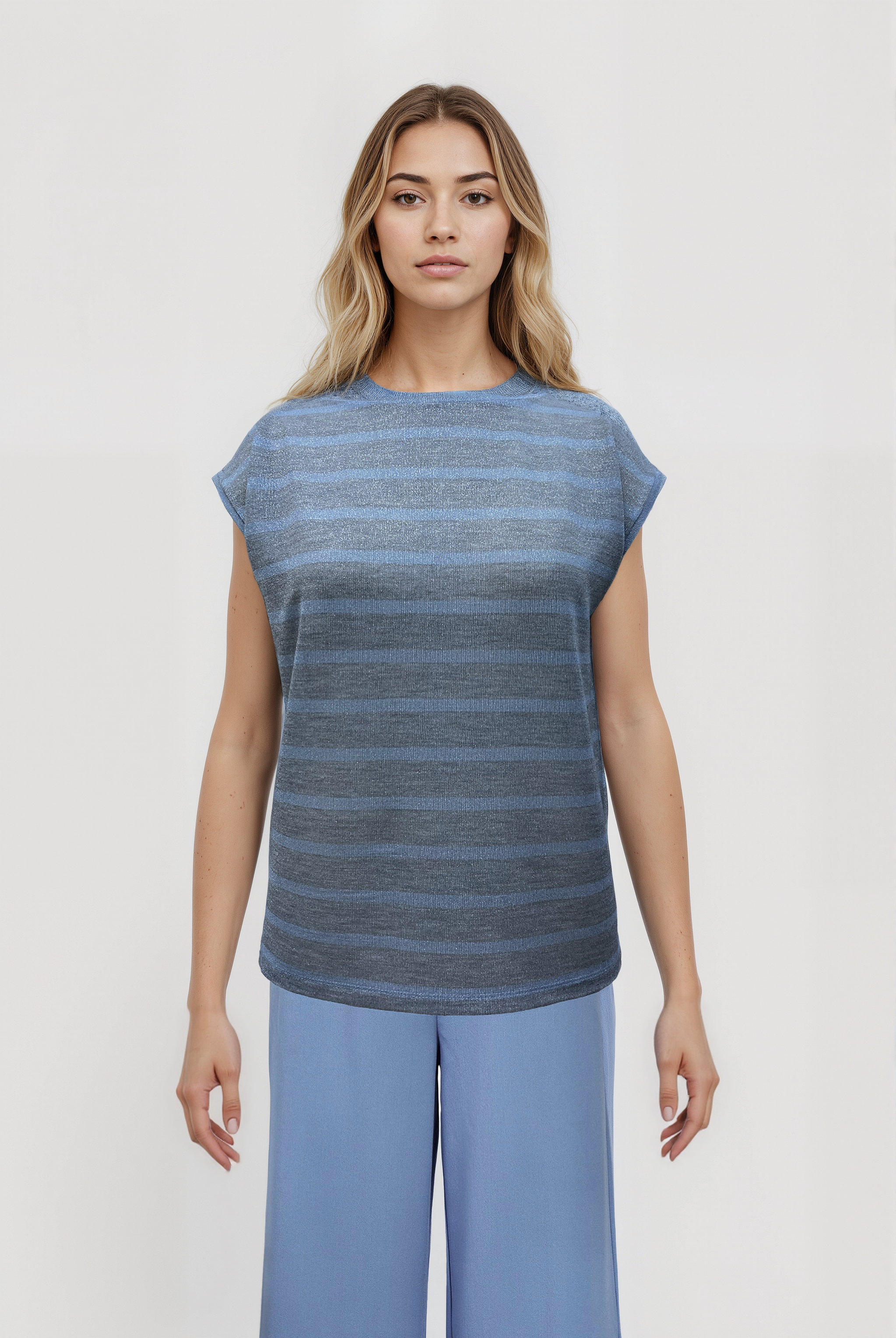 Açık Gri Bisiklet Yaka Simli Kısa Kollu Kadın T-Shirt SKY GLITTER S/S TOP - T-Shirt - Westmark London EU(TR) Store Organik Pamuklu Sürdürülebilir Moda