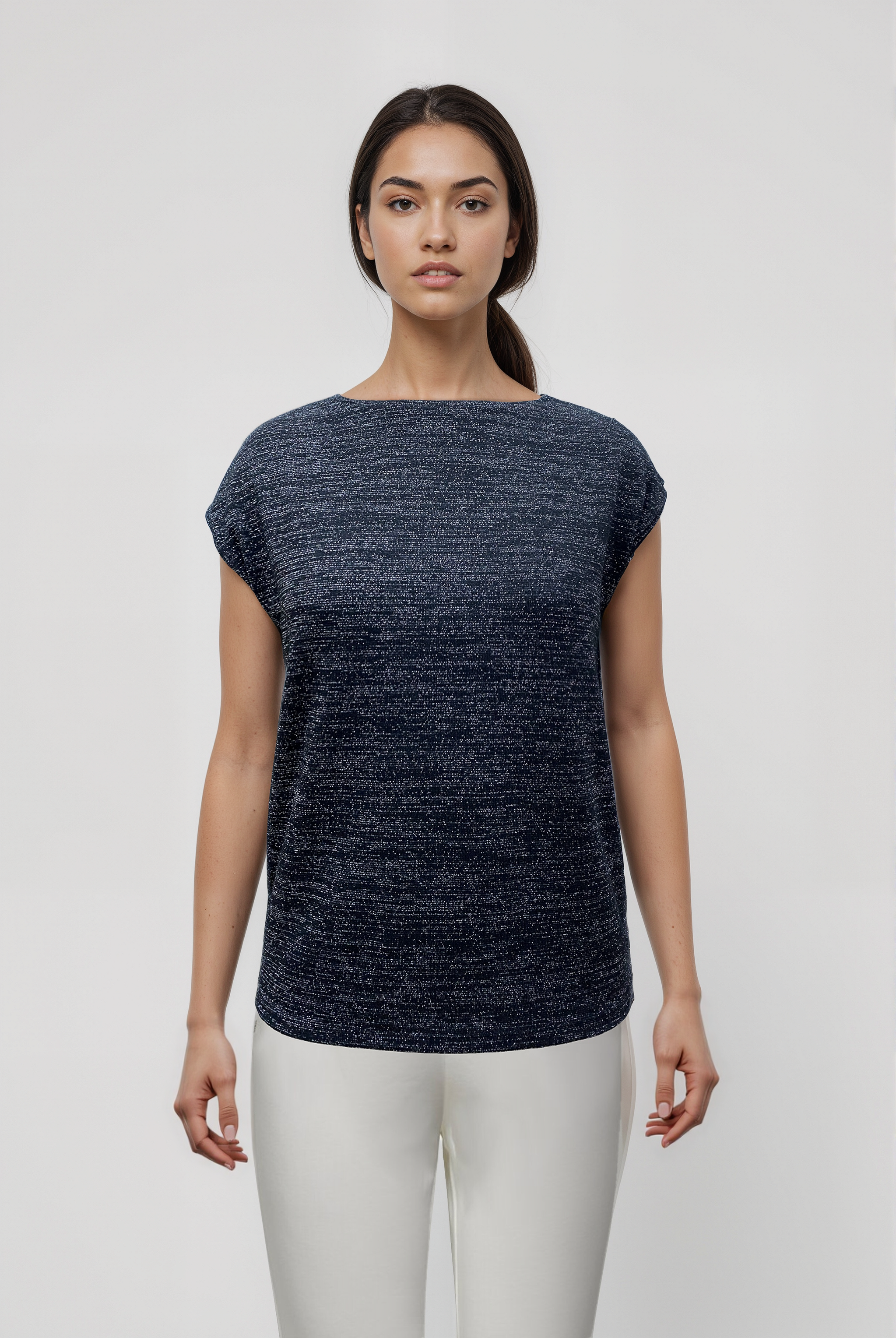 Gri Çok Renkli Bisiklet Yaka Simli Kısa Kollu Kadın T-Shirt SKY GLITTER S/S TOP - T-Shirt - Westmark London EU(TR) Store Organik Pamuklu Sürdürülebilir Moda
