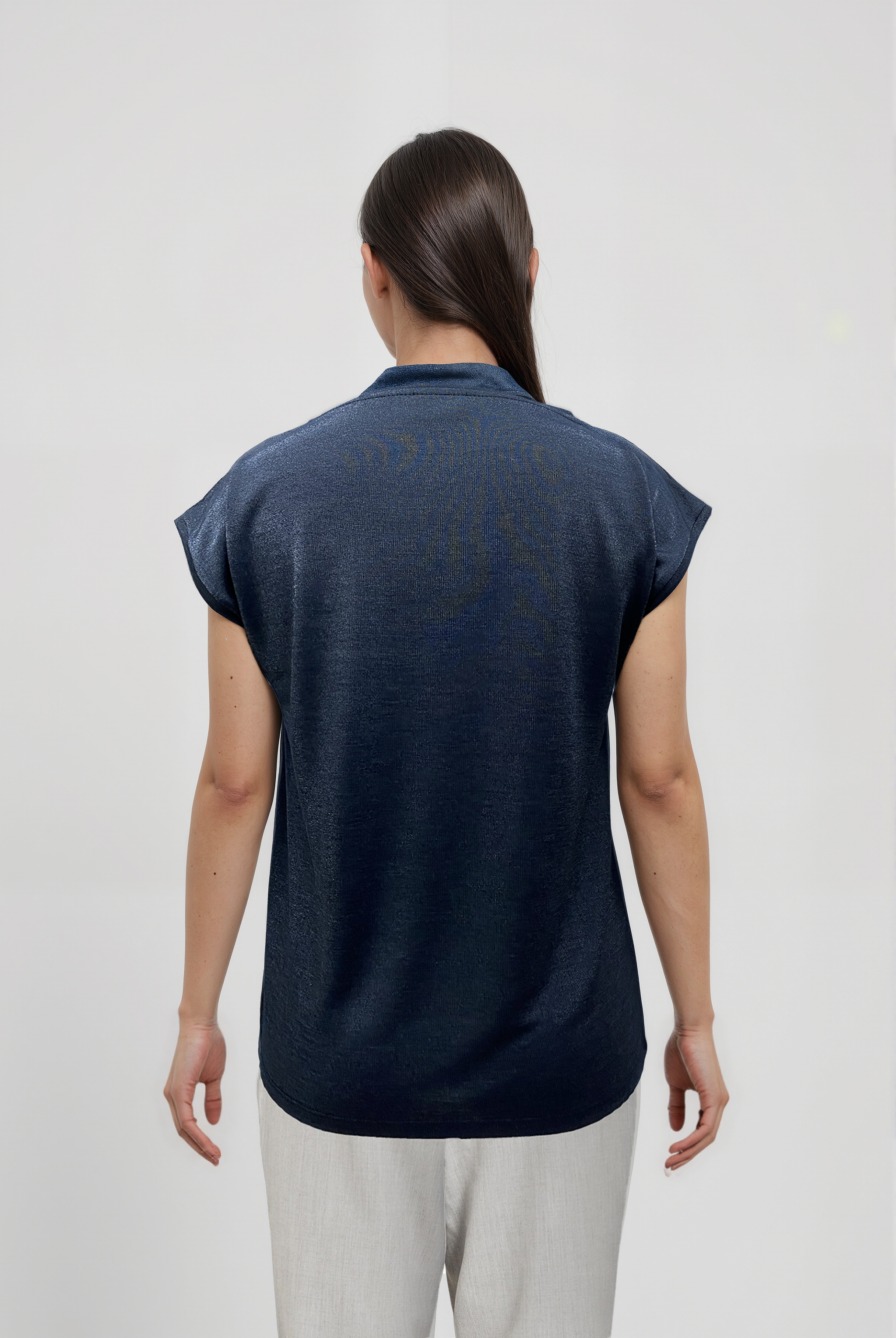Parlak Gri Bisiklet Yaka Simli Kısa Kollu Kadın T-Shirt SKY GLITTER S/S TOP - T-Shirt - Westmark London EU(TR) Store Organik Pamuklu Sürdürülebilir Moda