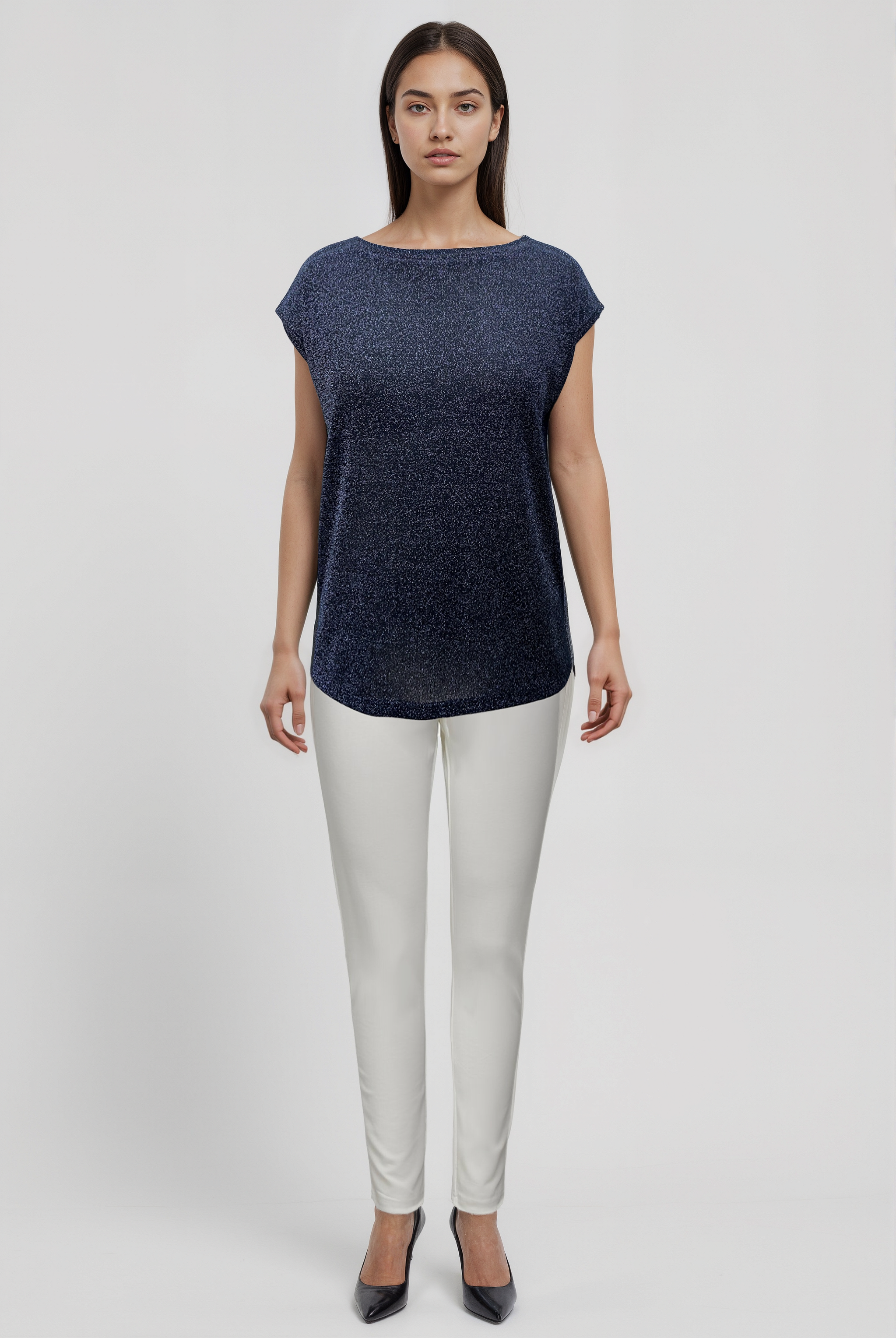 Siyah Antrasit Bisiklet Yaka Simli Kısa Kollu Kadın T-Shirt SKY GLITTER S/S TOP - T-Shirt - Westmark London EU(TR) Store Organik Pamuklu Sürdürülebilir Moda