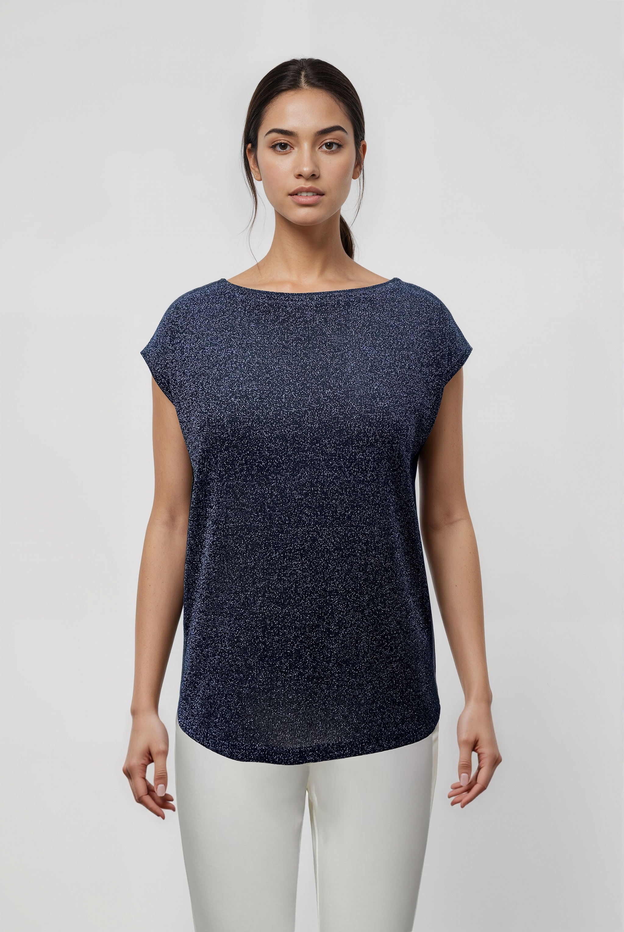 Siyah Antrasit Bisiklet Yaka Simli Kısa Kollu Kadın T-Shirt SKY GLITTER S/S TOP - T-Shirt - Westmark London EU(TR) Store Organik Pamuklu Sürdürülebilir Moda