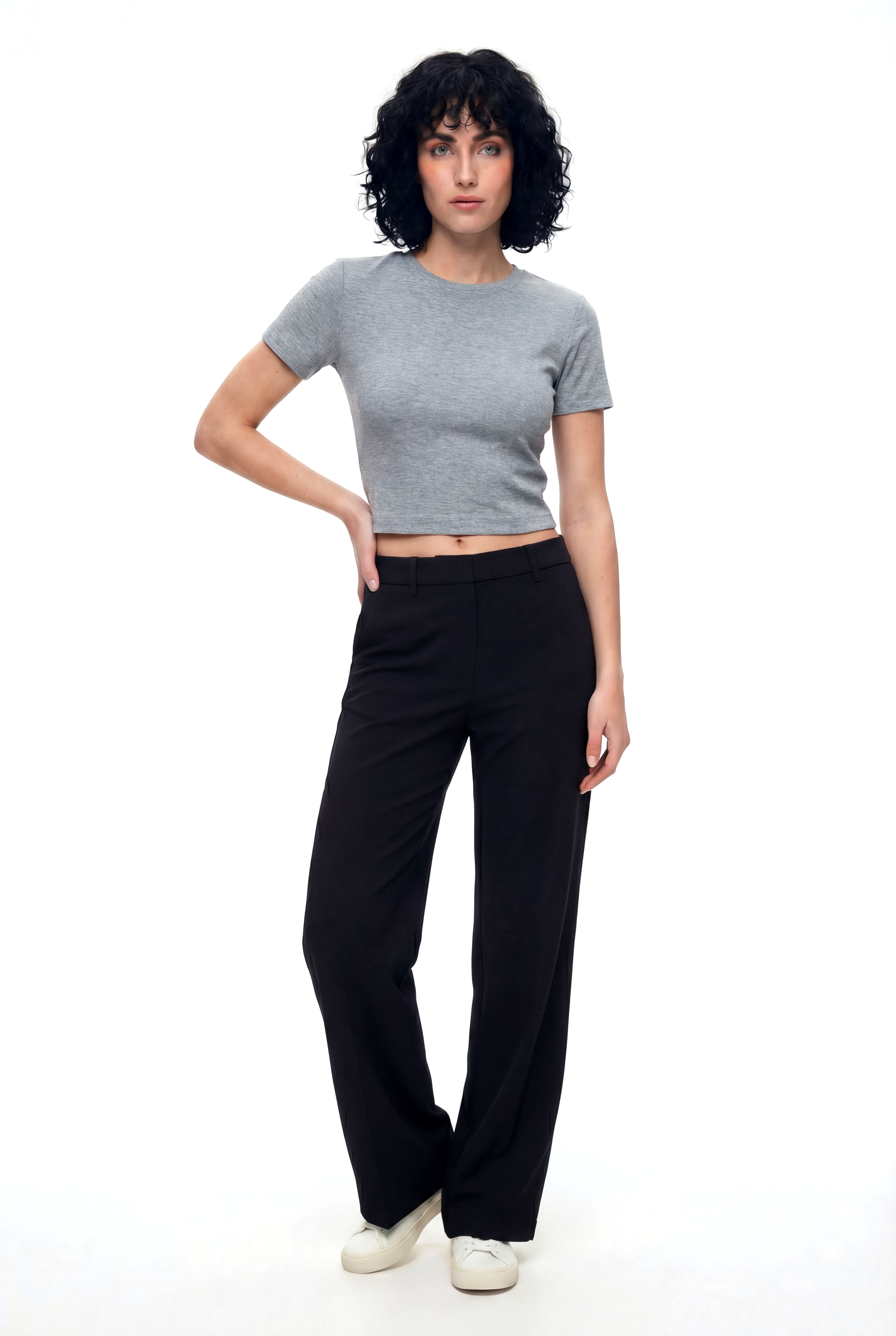 Gri Melanj Çizgili Bisiklet Yaka Kısa Kollu Kadın Crop T-Shirt SANDY S/S TOP - T-Shirt - Westmark London EU(TR) Store Organik Pamuklu Sürdürülebilir Moda