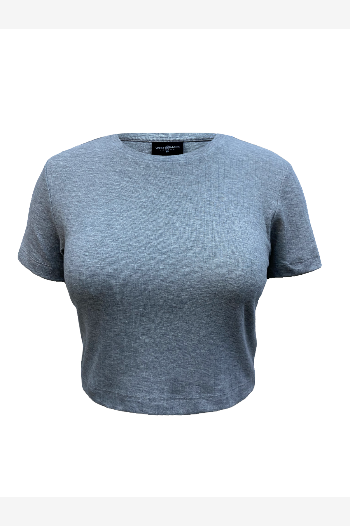 Gri Melanj Çizgili Bisiklet Yaka Kısa Kollu Kadın Crop T-Shirt SANDY S/S TOP - T-Shirt - Westmark London EU(TR) Store Organik Pamuklu Sürdürülebilir Moda