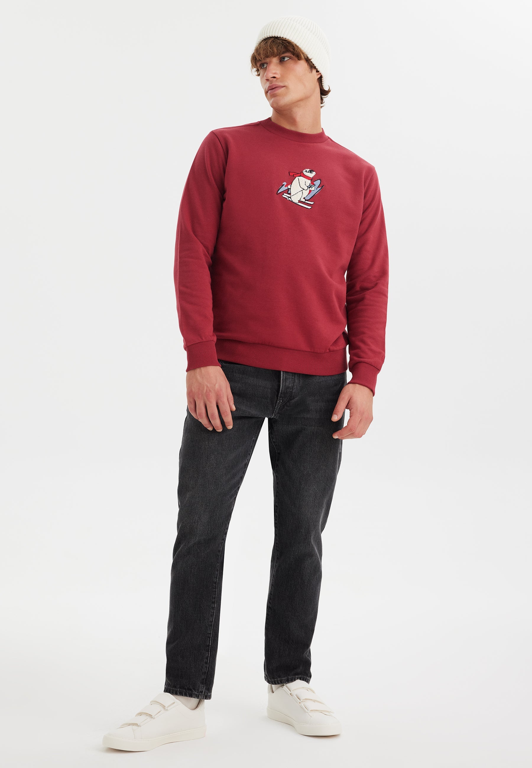Kırmızı Baskılı Bisiklet Yaka Pamuklu Regular Fit Erkek Sweatshirt WMCARTOON SKI - Sweatshirt - Westmark London EU(TR) Store Organik Pamuklu Sürdürülebilir Moda
